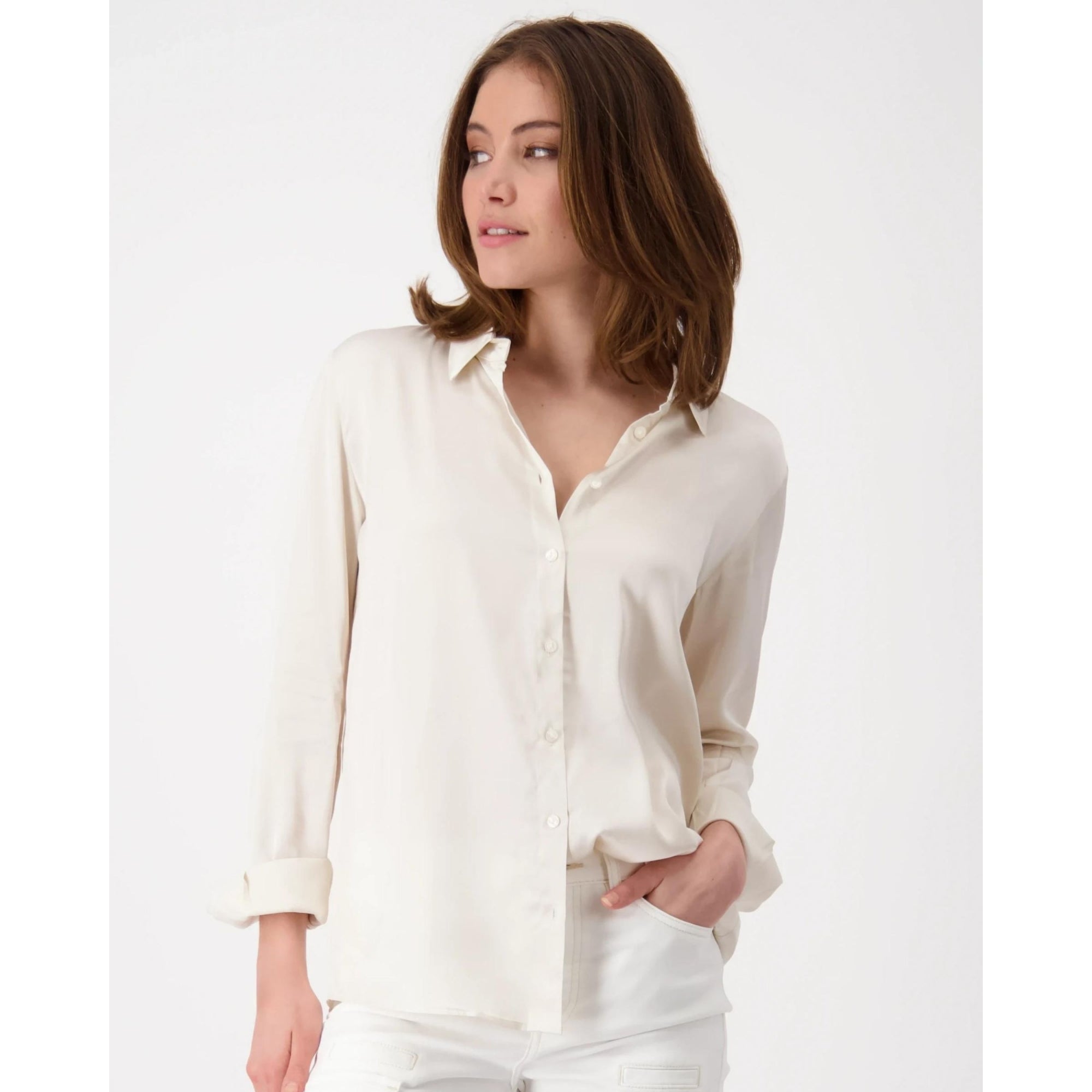 Monari Satin Blouse With Shirt Collar Oyster