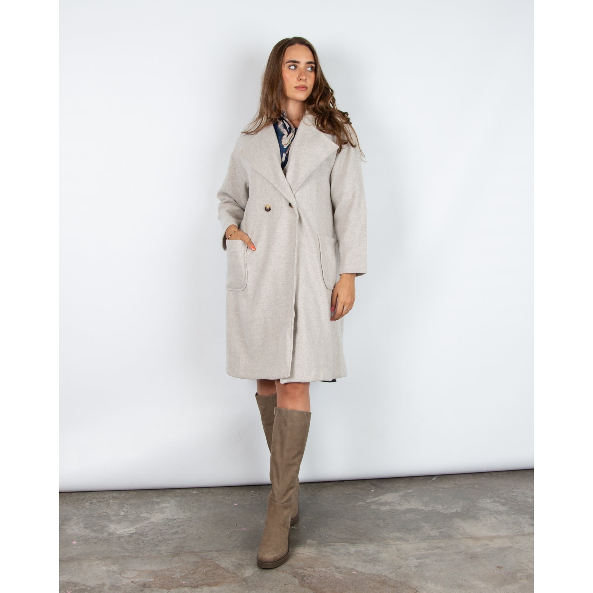 Marta Imitation Wool Coat With Lapel Light Grey