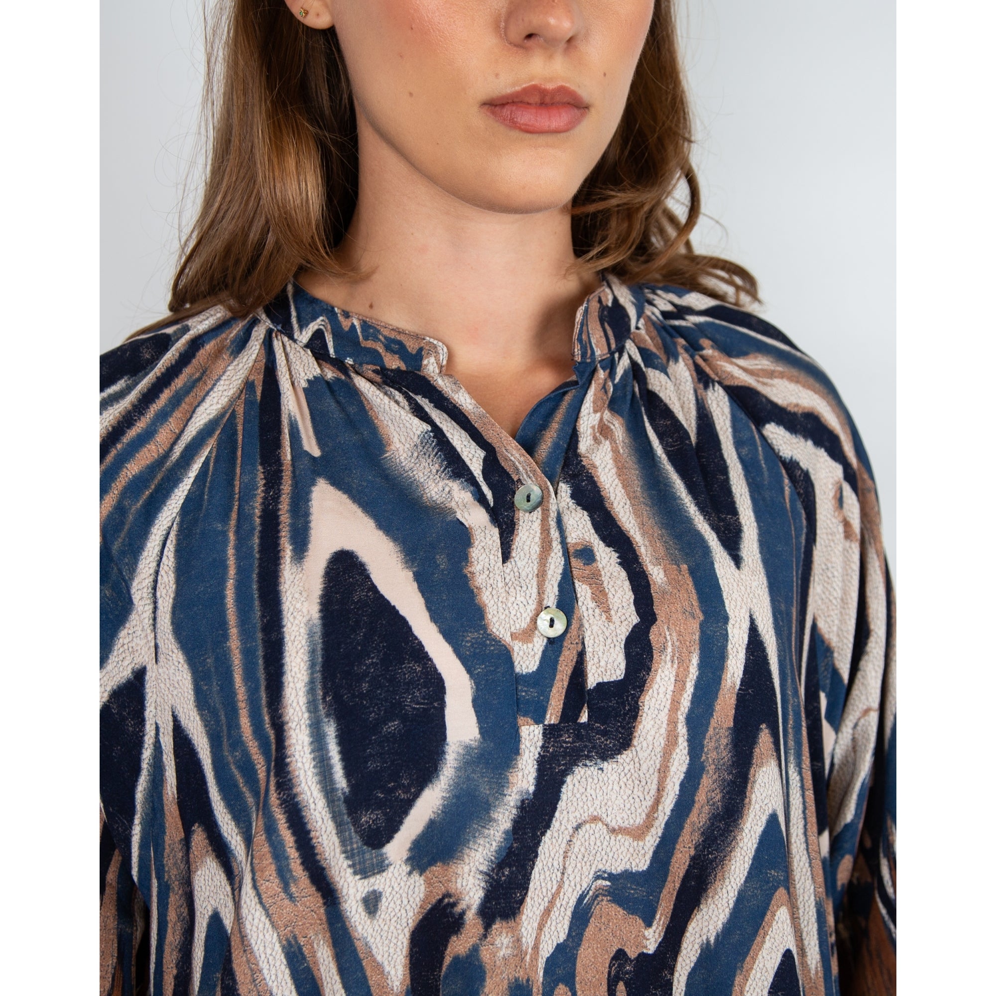 Marta Ikat Print Loose Bodied Dress Blue/brown