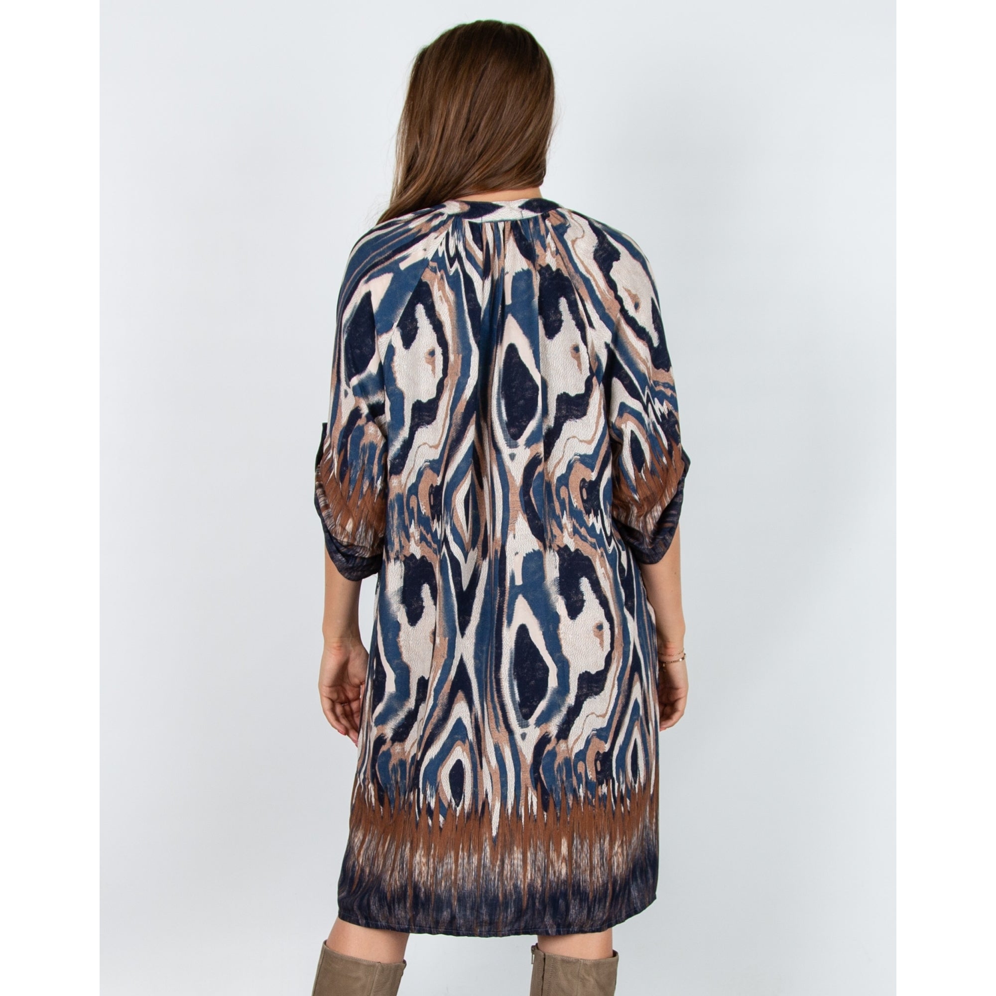 Marta Ikat Print Loose Bodied Dress Blue/brown