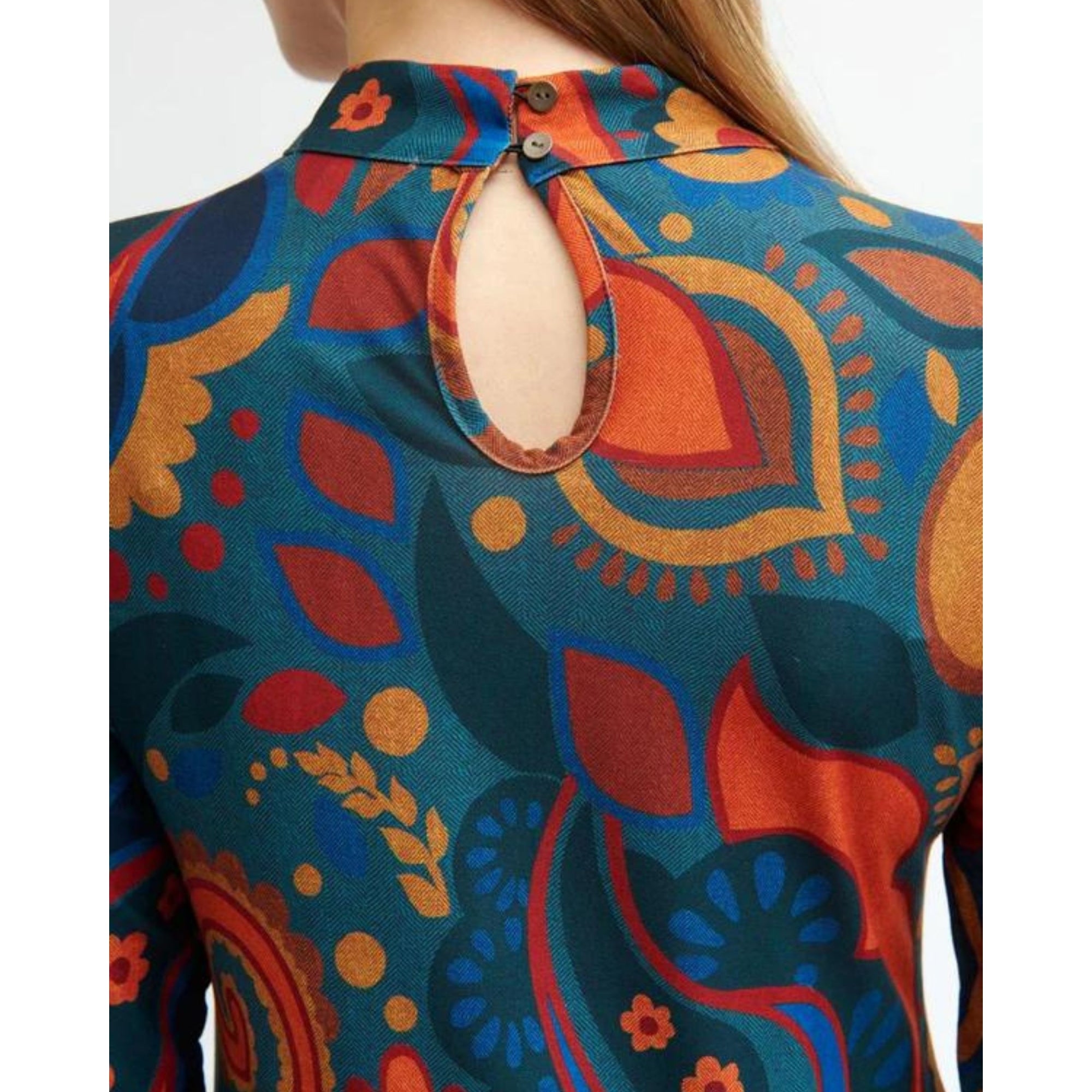 Tinta Style Sagrario Thick Jersey High Neck Retro Swirl Print Dress Jade Multi