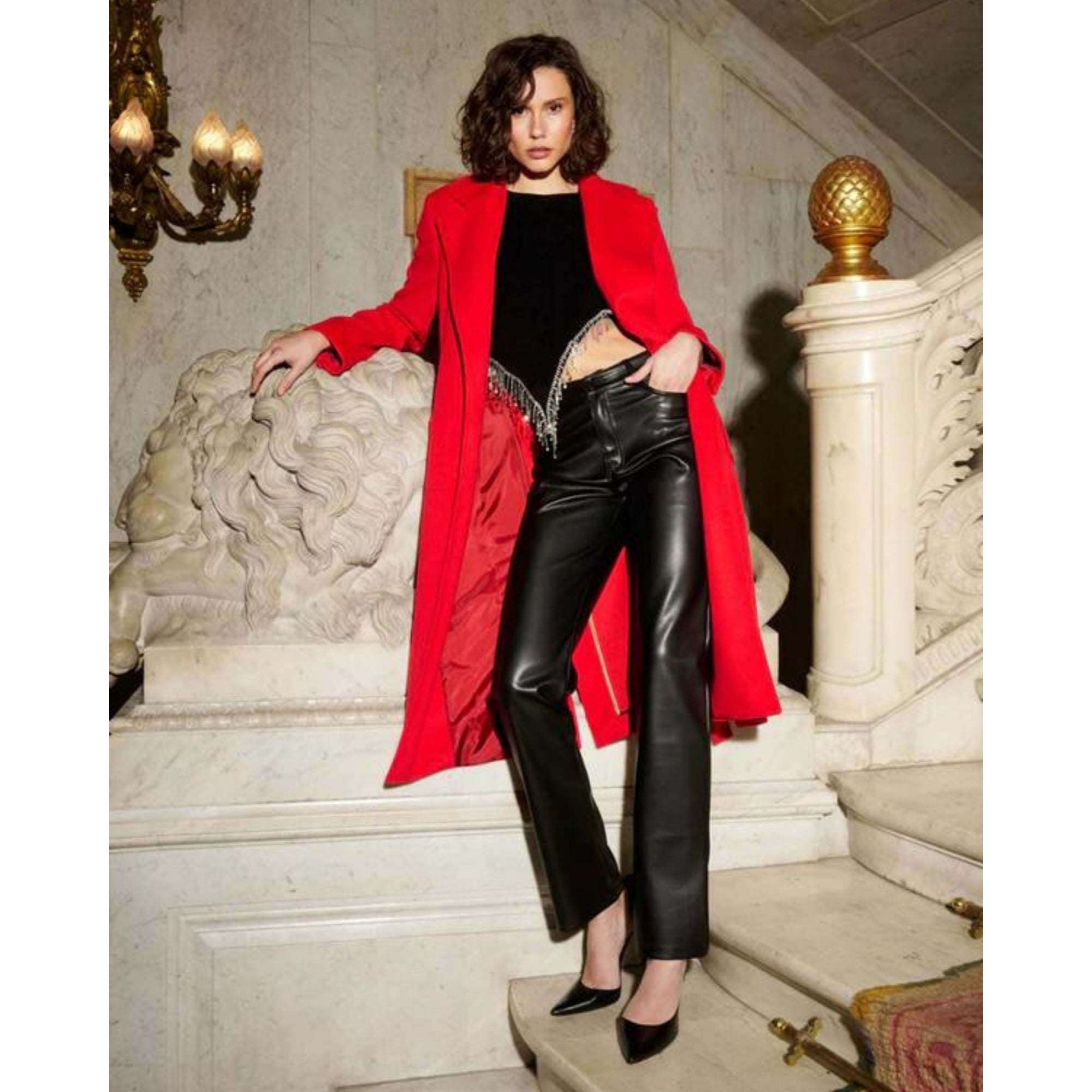 Bariloche Nora B Belted Patch Pocket Coat Red