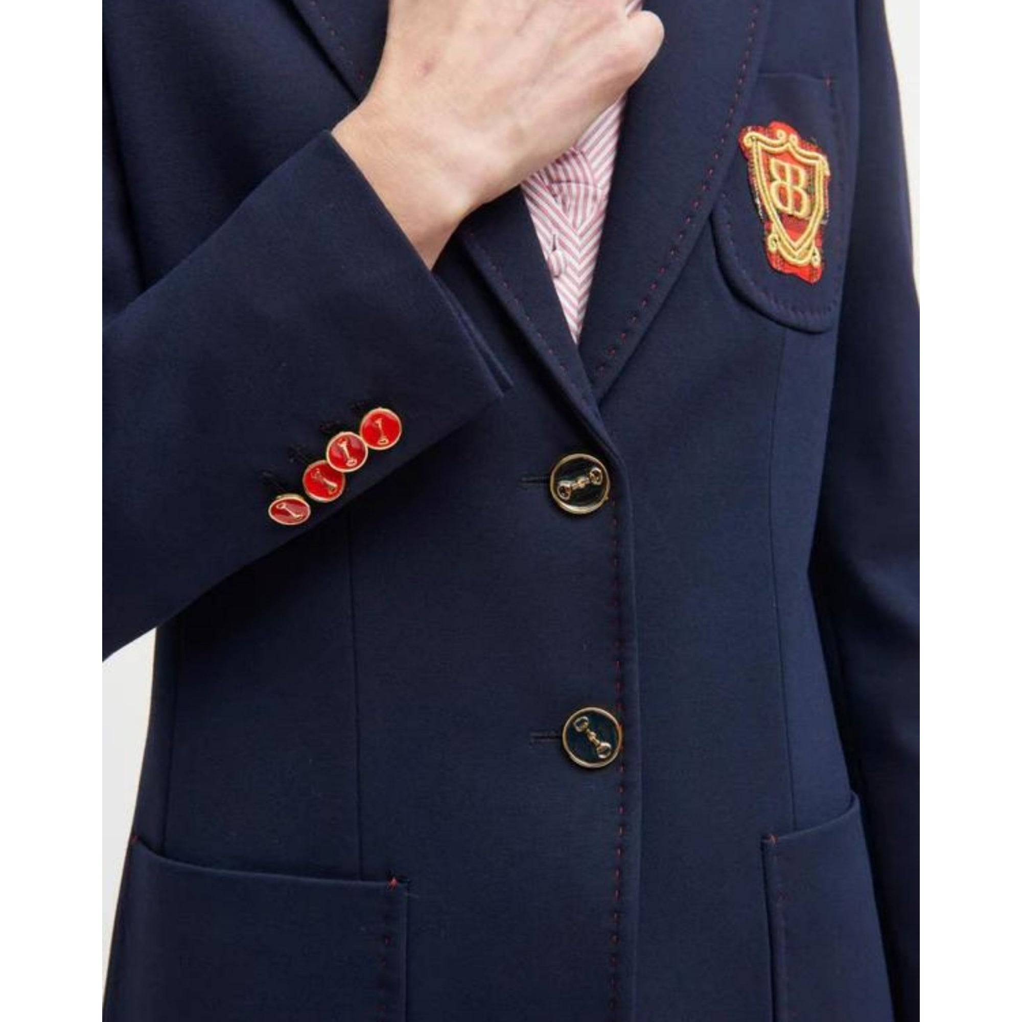 Bariloche Baza 2 Button Blazer With Badge And Red Buttons Navy