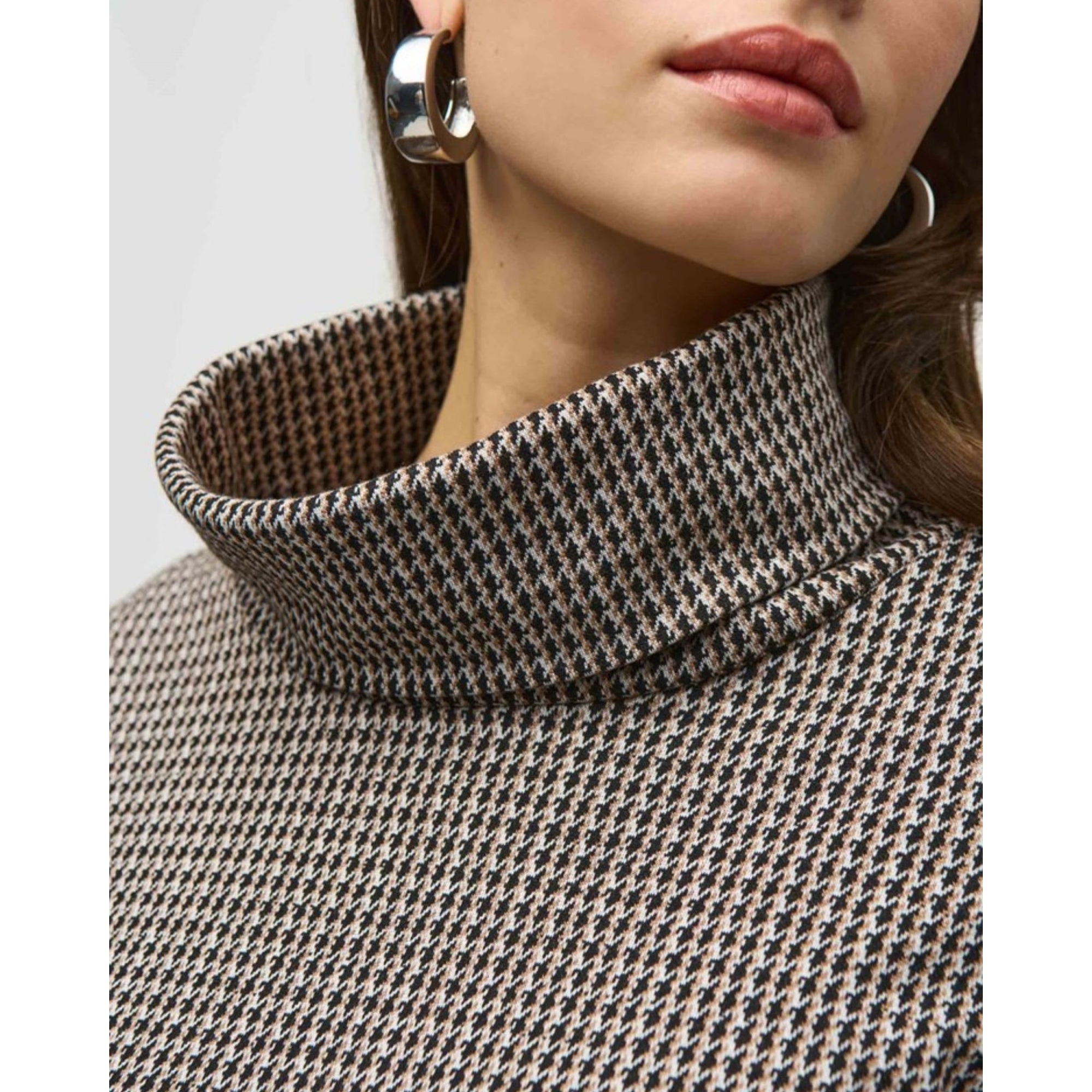 Joseph Ribkoff Houndstooth Roll Neck Tunic Top Black/beige
