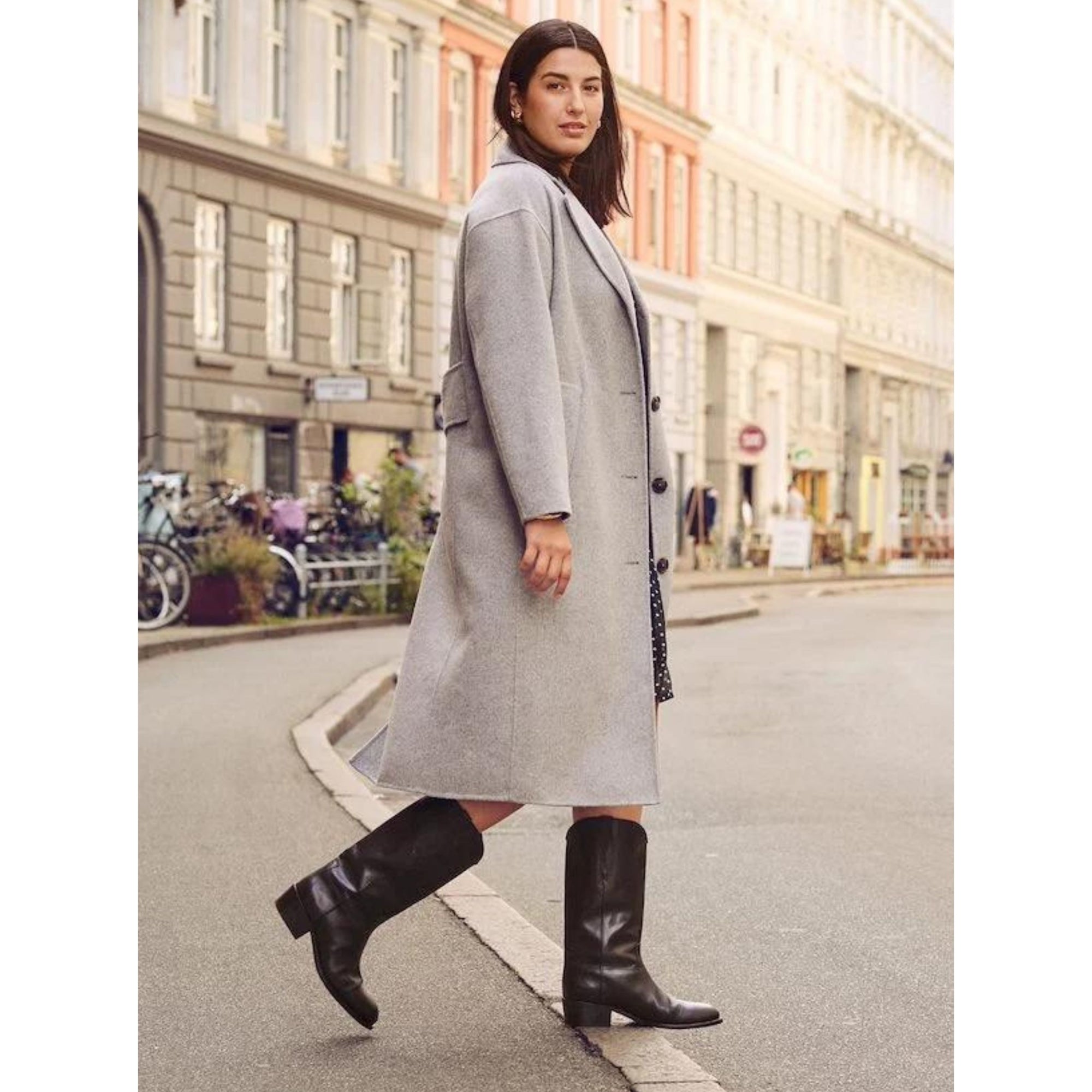 Part Two Lorelai Single Breasted Wool Coat With Half Back Belt Grey Melange