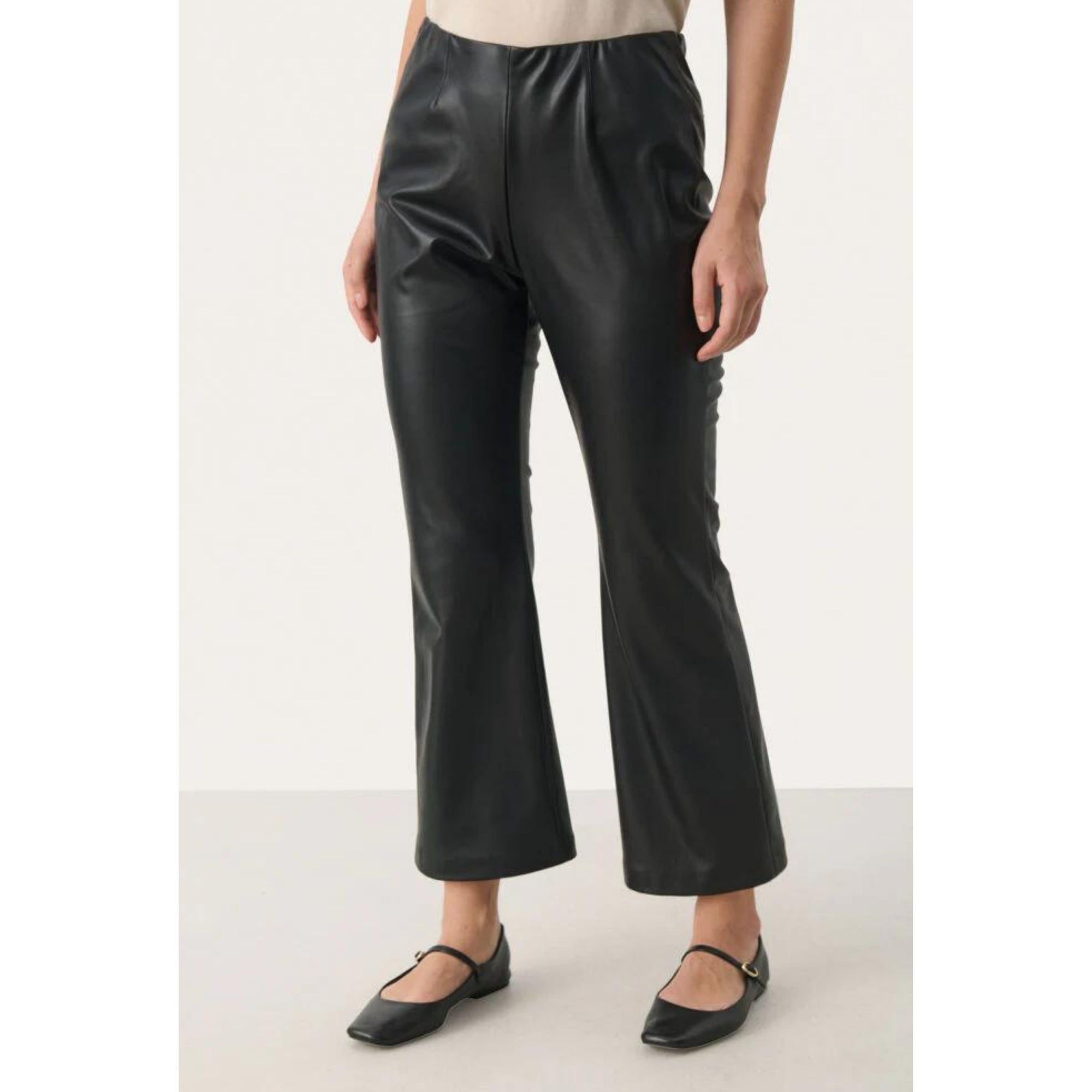 Part Two Lorenza Faux Leather Pull On Kick Flare Trouser Black