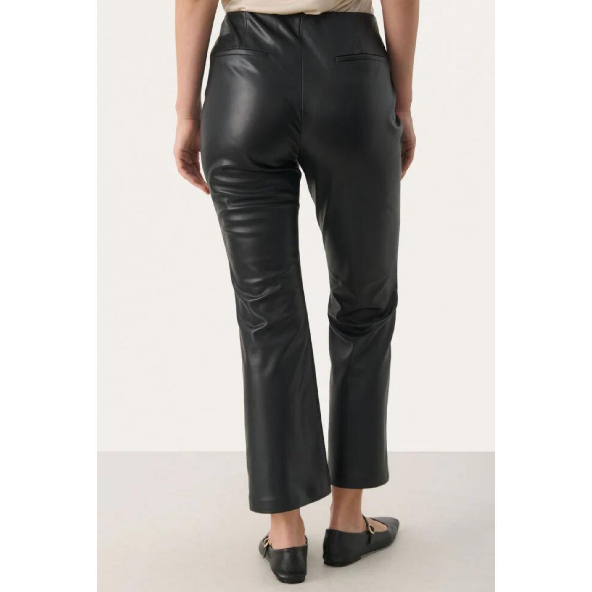 Part Two Lorenza Faux Leather Pull On Kick Flare Trouser Black
