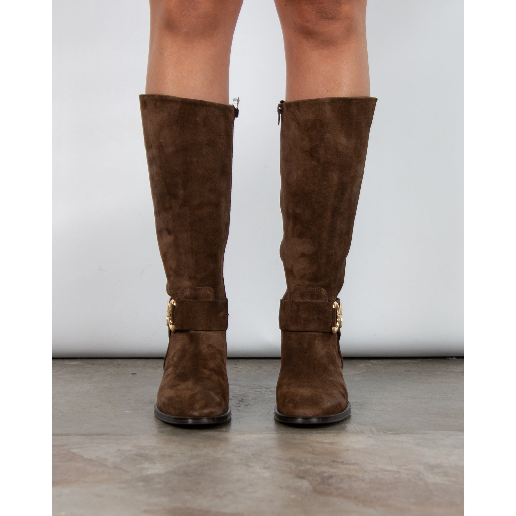 Alpe Tall Suede Boots With Ankle Buckle Brown
