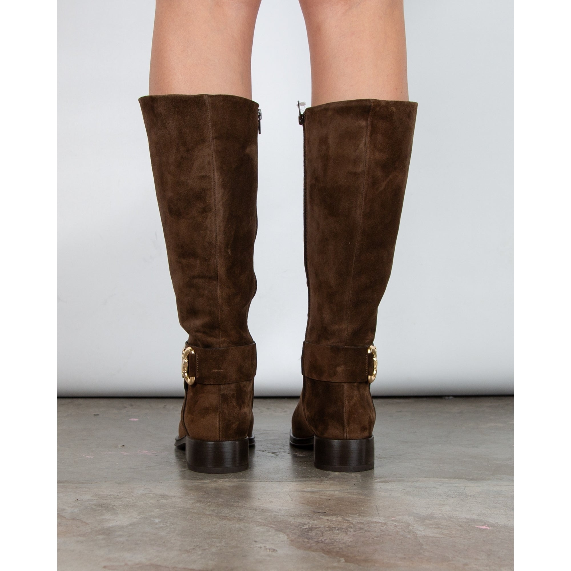 Alpe Tall Suede Boots With Ankle Buckle Brown