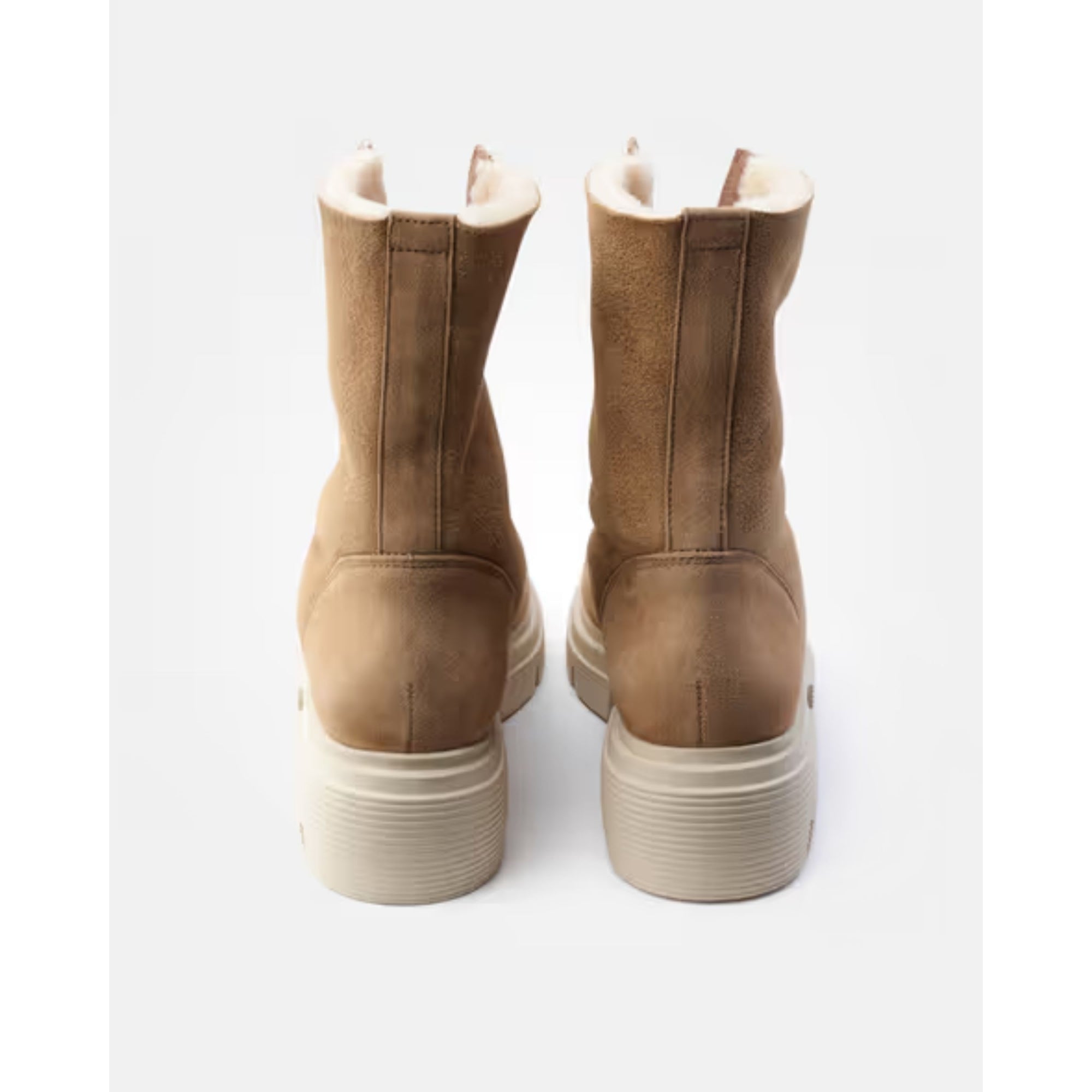 Paul Green Suede Zip Front Ankle Boots With Shearling Lining Camel