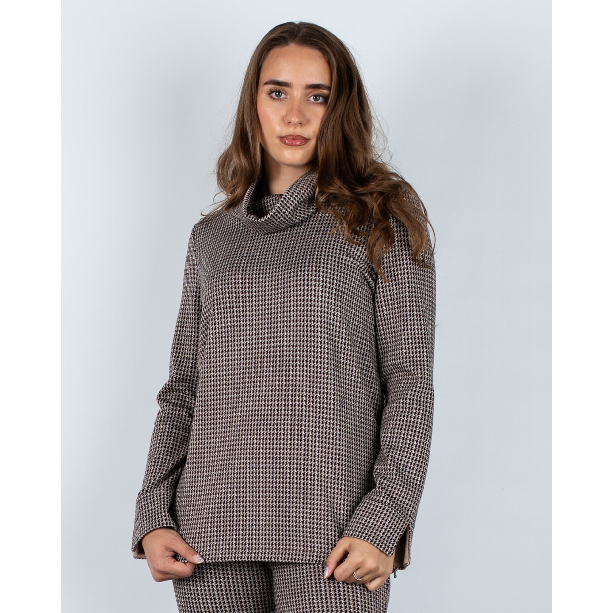 Joseph Ribkoff Houndstooth Roll Neck Tunic Top Black/beige