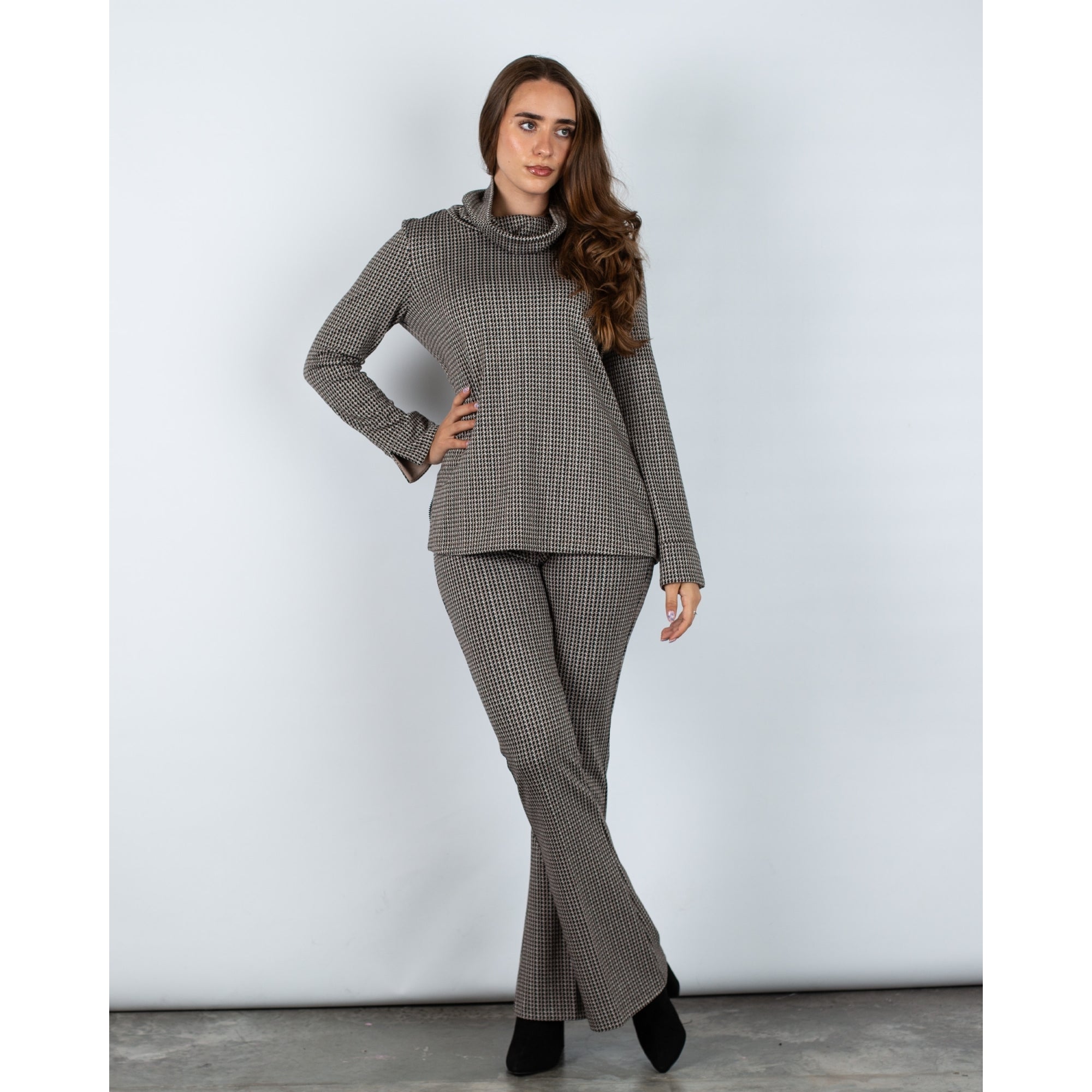 Joseph Ribkoff Houndstooth Roll Neck Tunic Top Black/beige