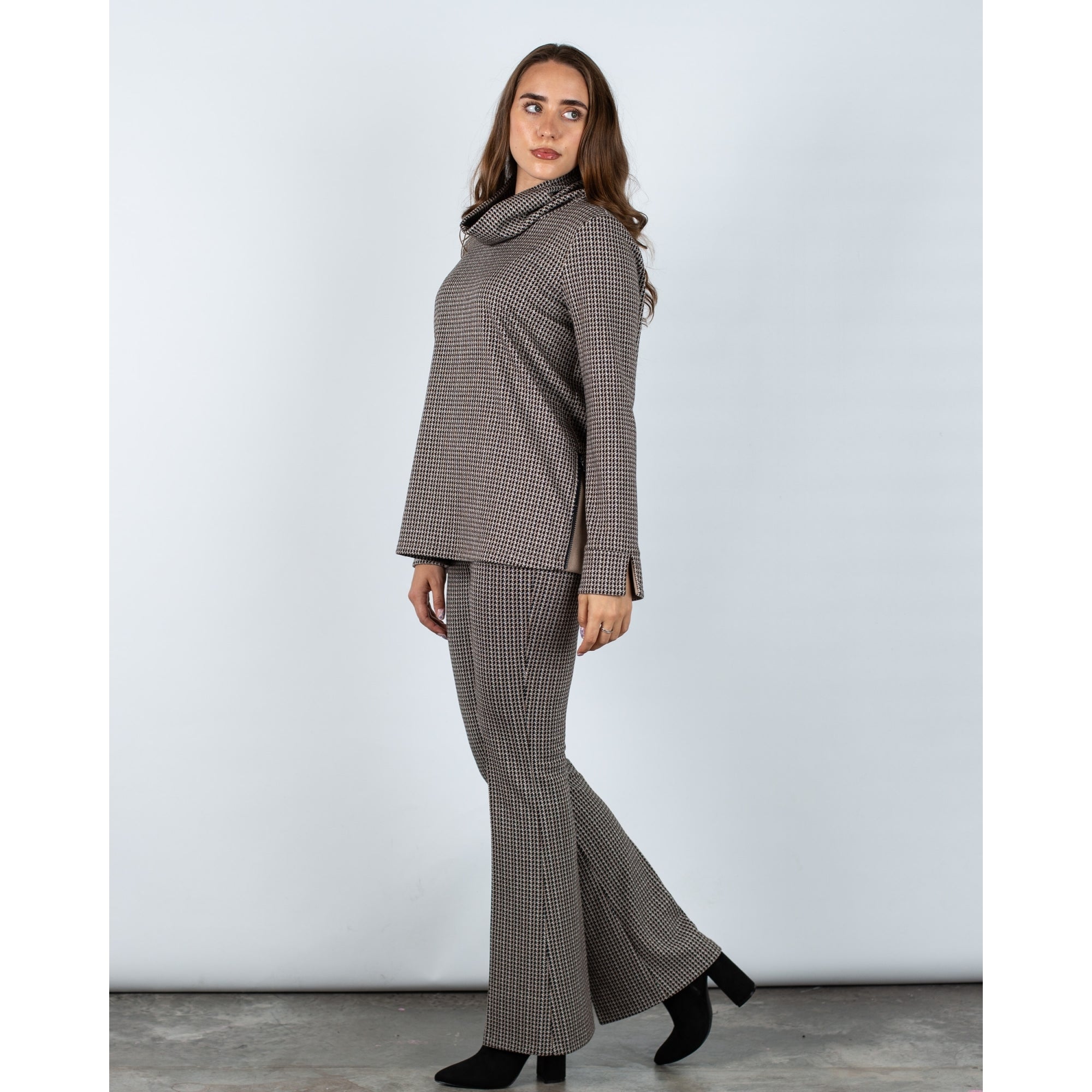 Joseph Ribkoff Houndstooth Roll Neck Tunic Top Black/beige