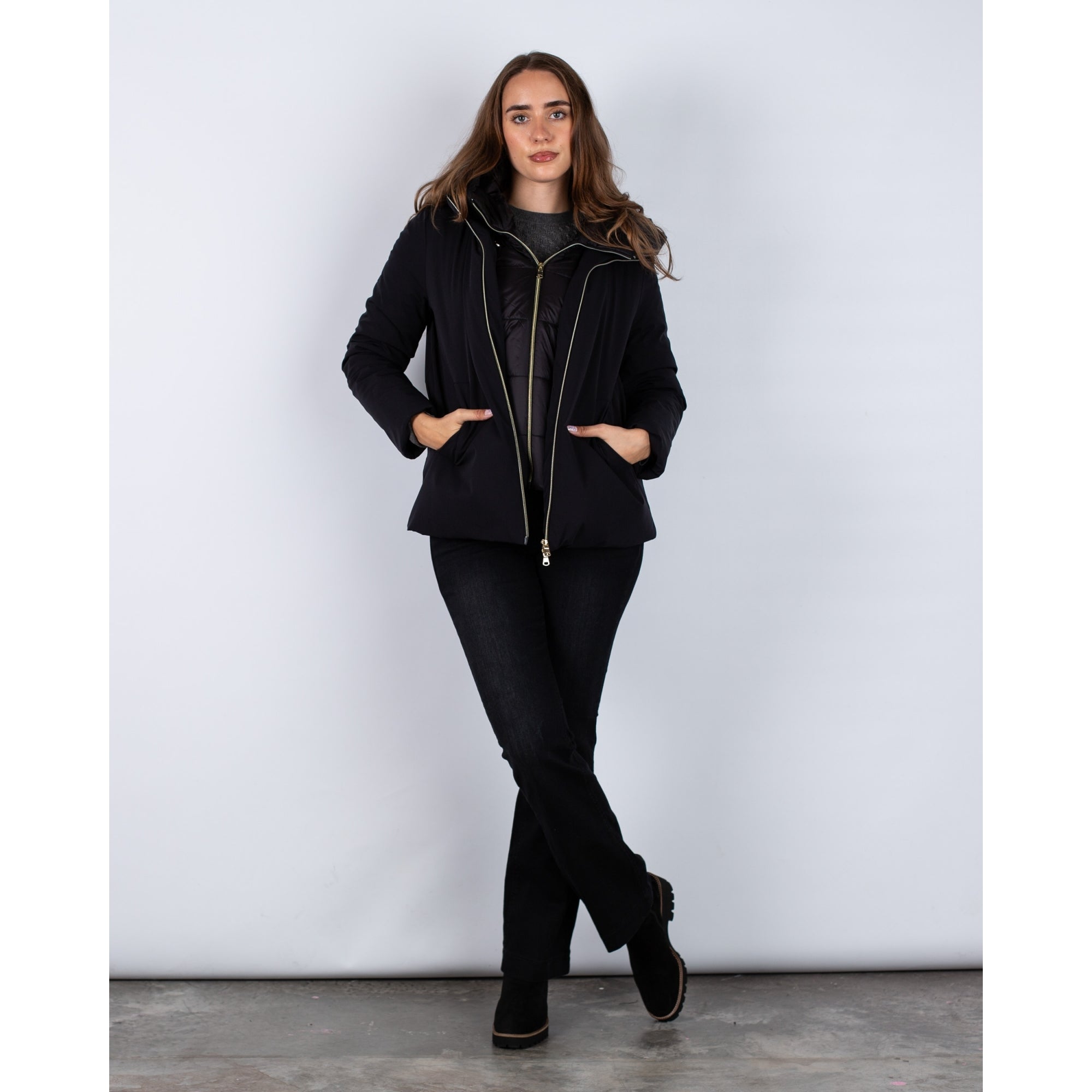 Marella Emme Carta Hooded Padded Coat With Detachable Double Layer Black