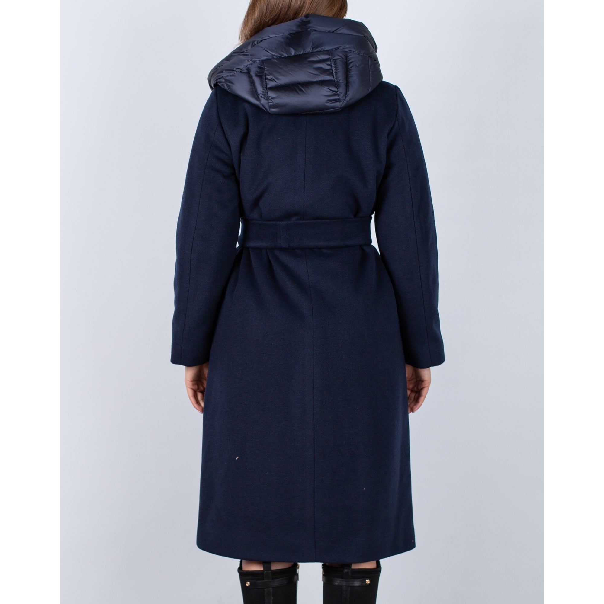 Marella Emme Cancan Woven Button Down Coat With Puffa Hood Dark Navy