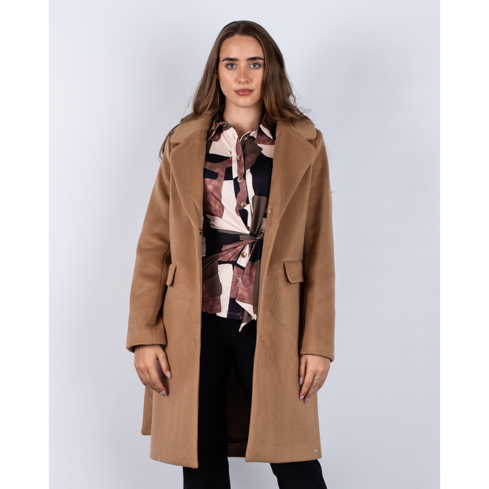 Rino & Pelle Meya Short Belted Coat With Faux Fur Collar Camel
