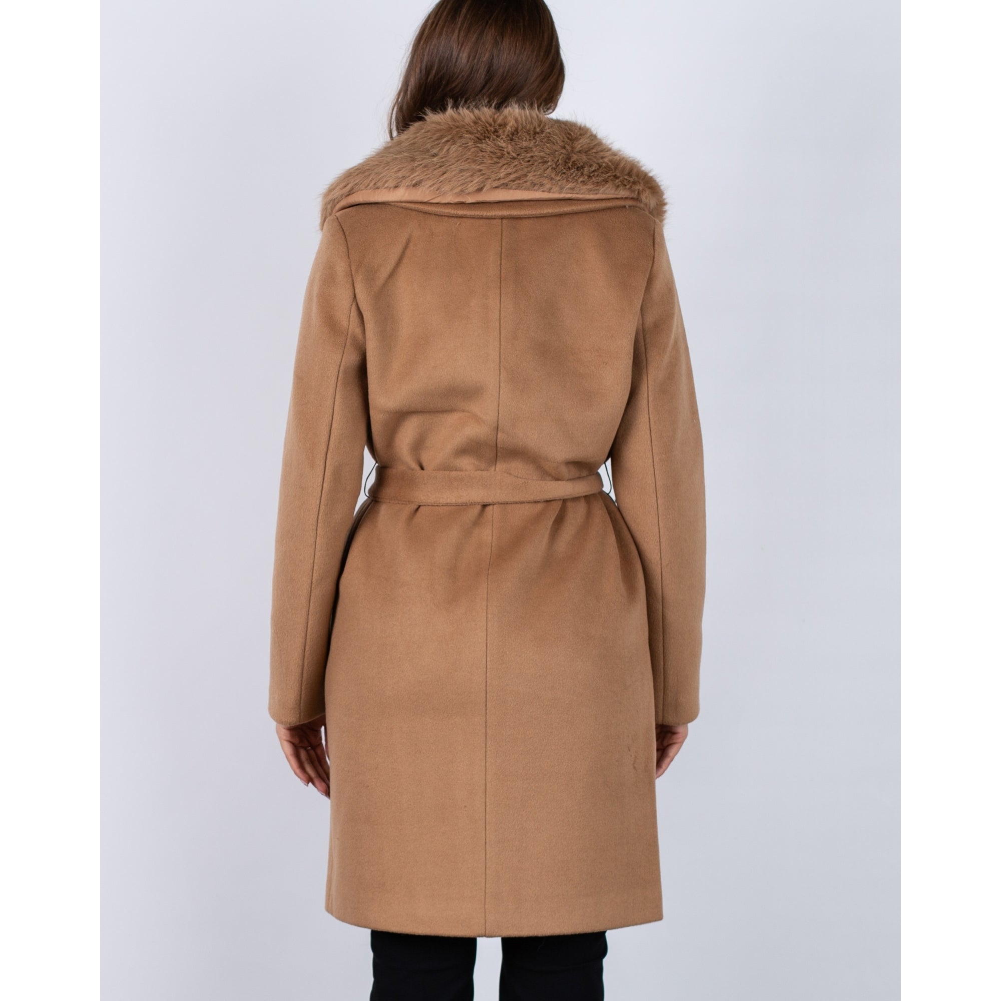Rino & Pelle Meya Short Belted Coat With Faux Fur Collar Camel