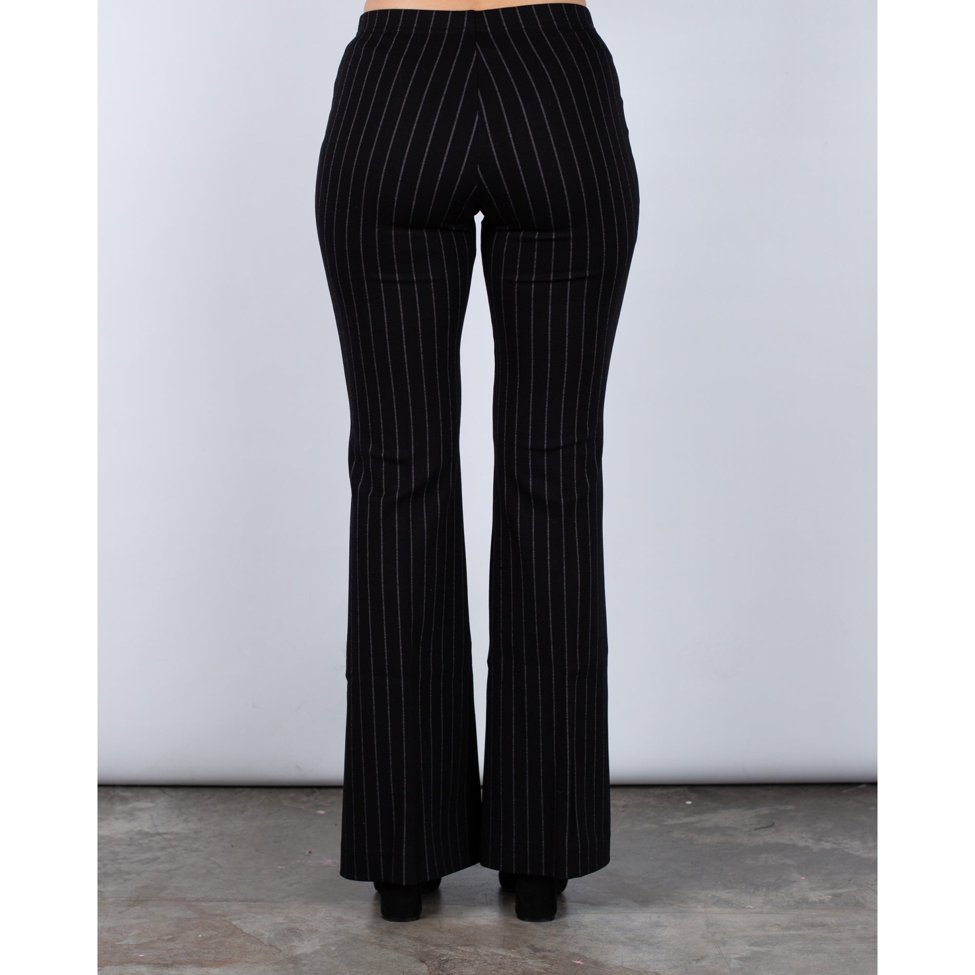 Ana Alcazar Pull On Boot Cut Flared Pinstripe Trouser Black