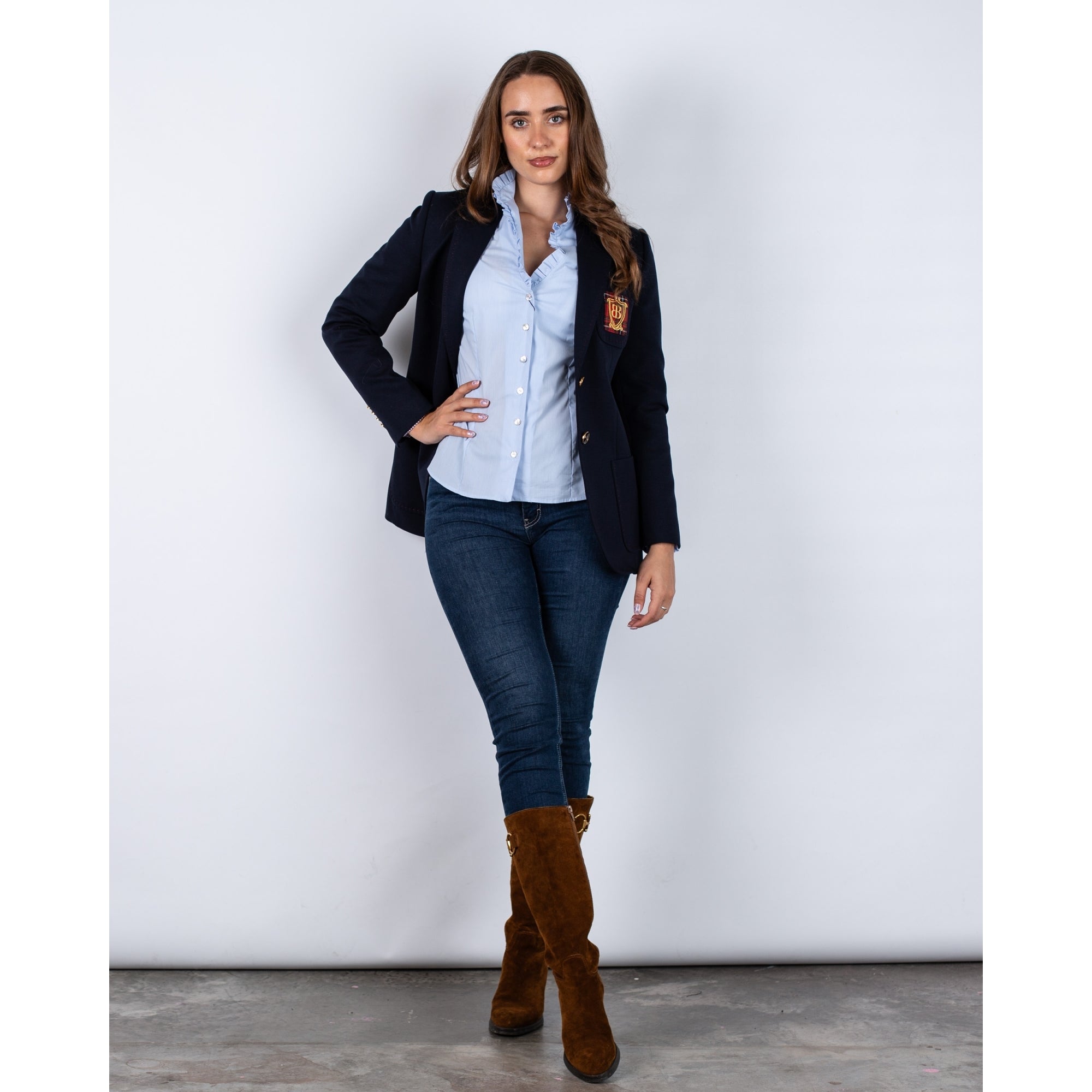 Bariloche Baza 2 Button Blazer With Badge And Red Buttons Navy