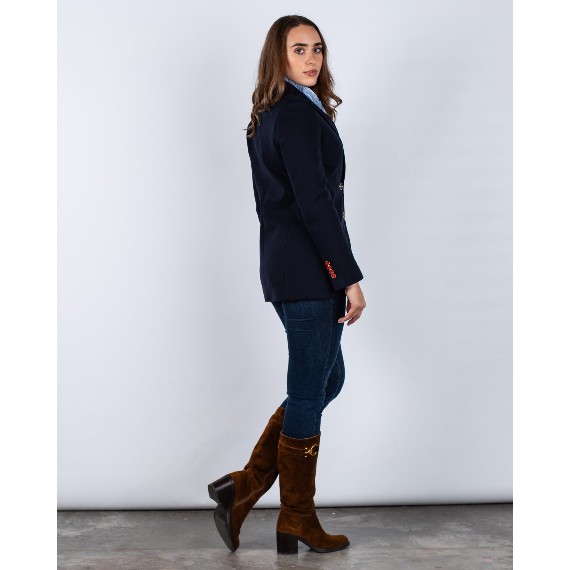 Bariloche Baza 2 Button Blazer With Badge And Red Buttons Navy