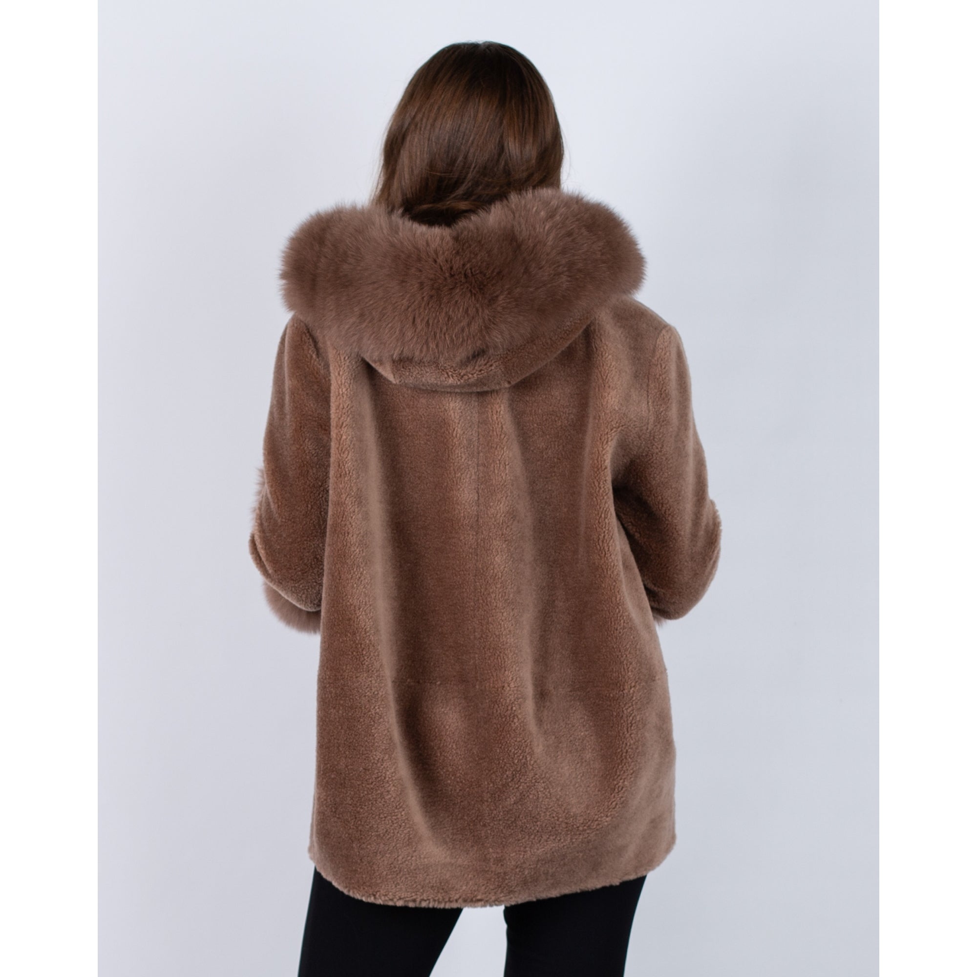 Levinsky Franciane Hooded Wool Cape Coat With Fur Trim Chestnut