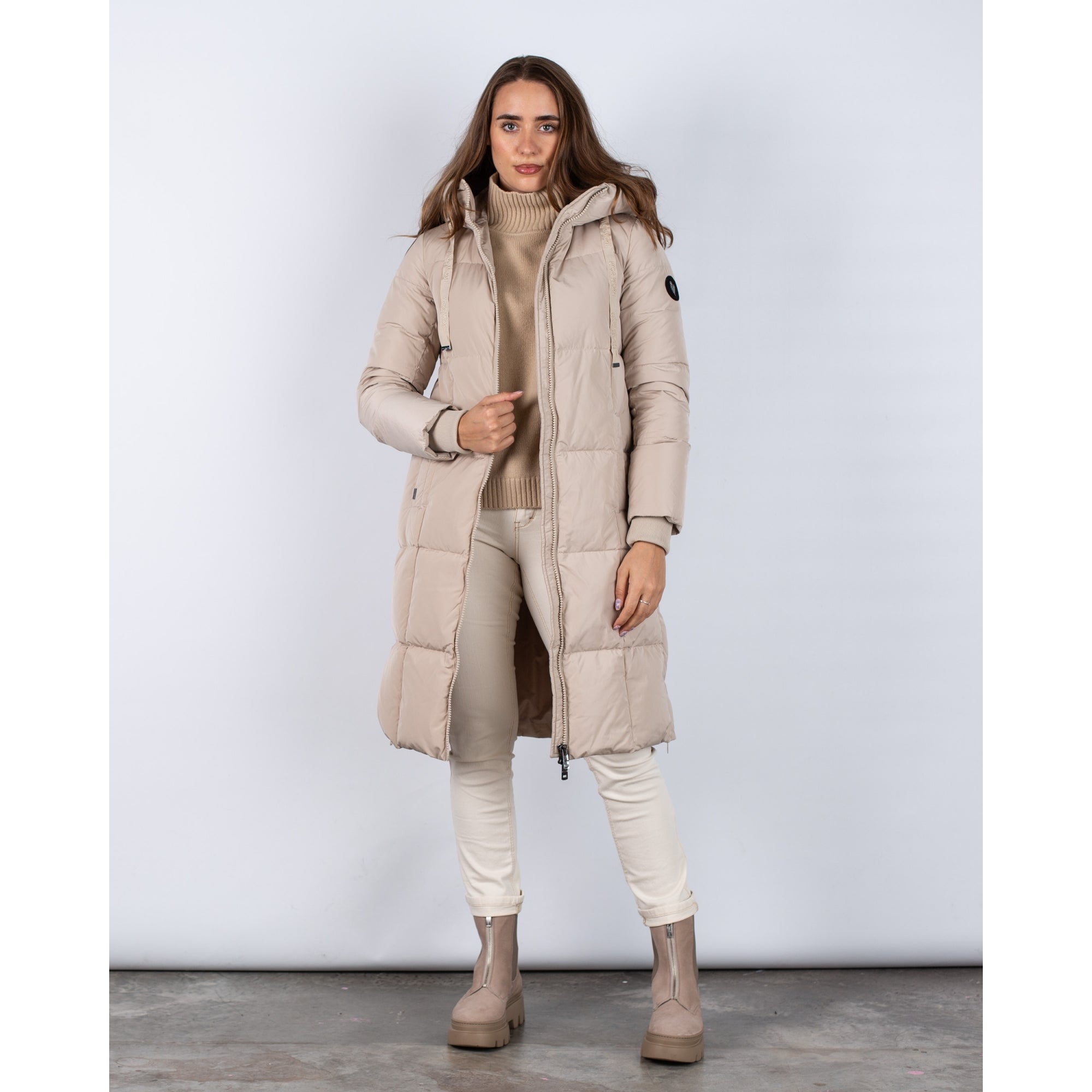 Mos Mosh Nova Classic Puffa Coat With Concealed Side Zip Light Beige