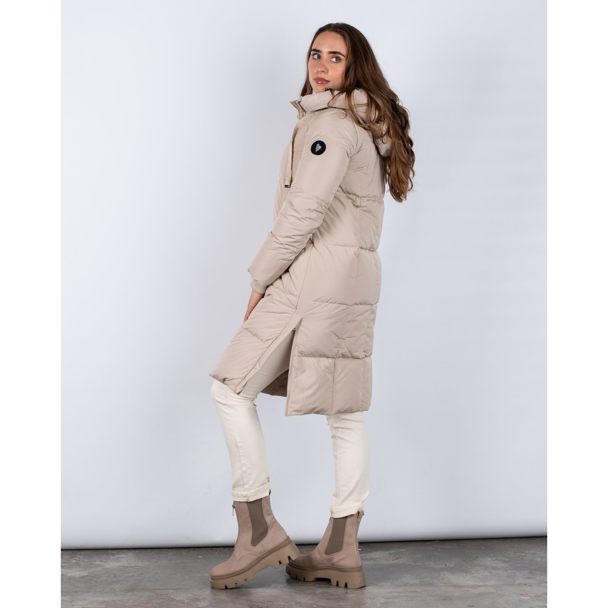 Mos Mosh Nova Classic Puffa Coat With Concealed Side Zip Light Beige