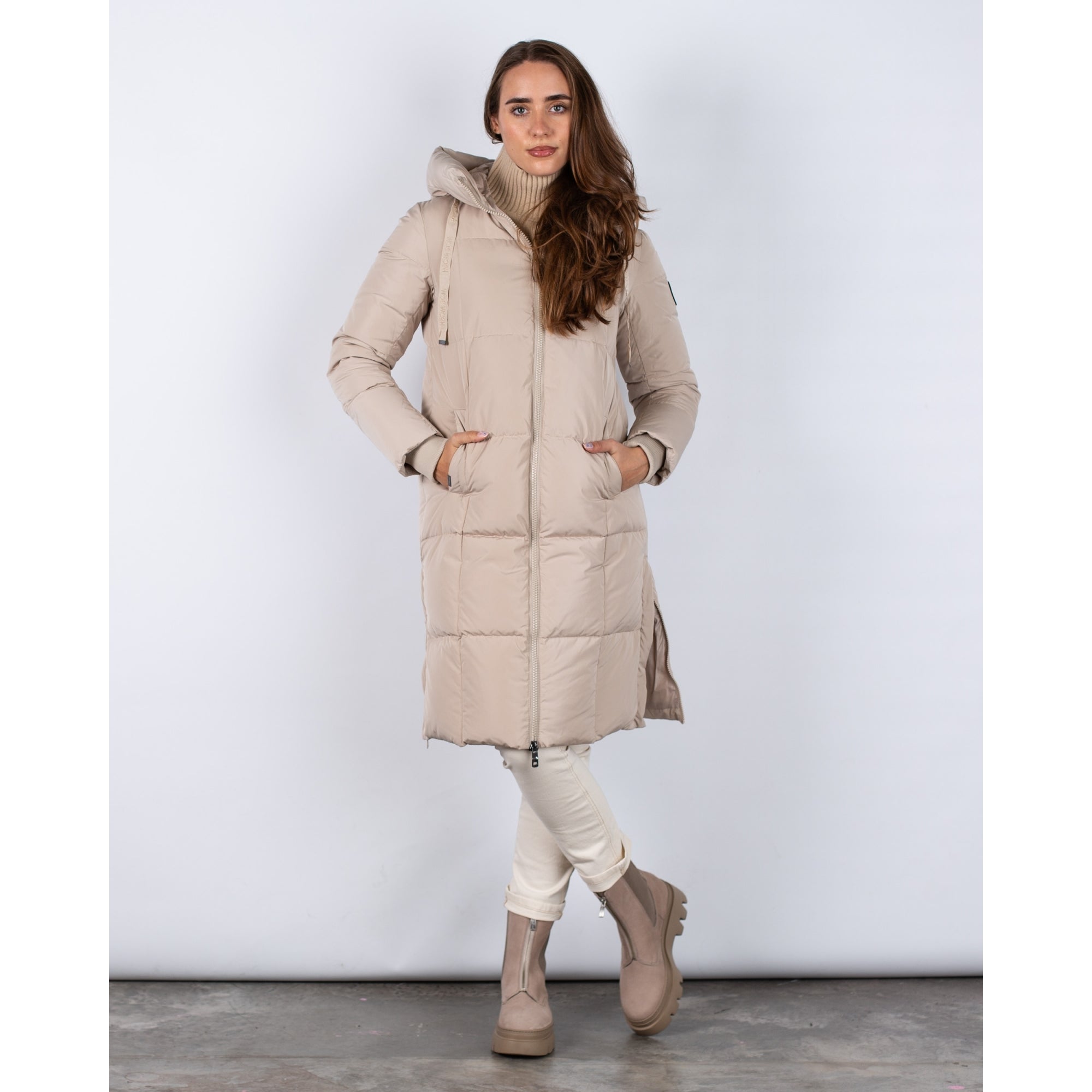 Mos Mosh Nova Classic Puffa Coat With Concealed Side Zip Light Beige