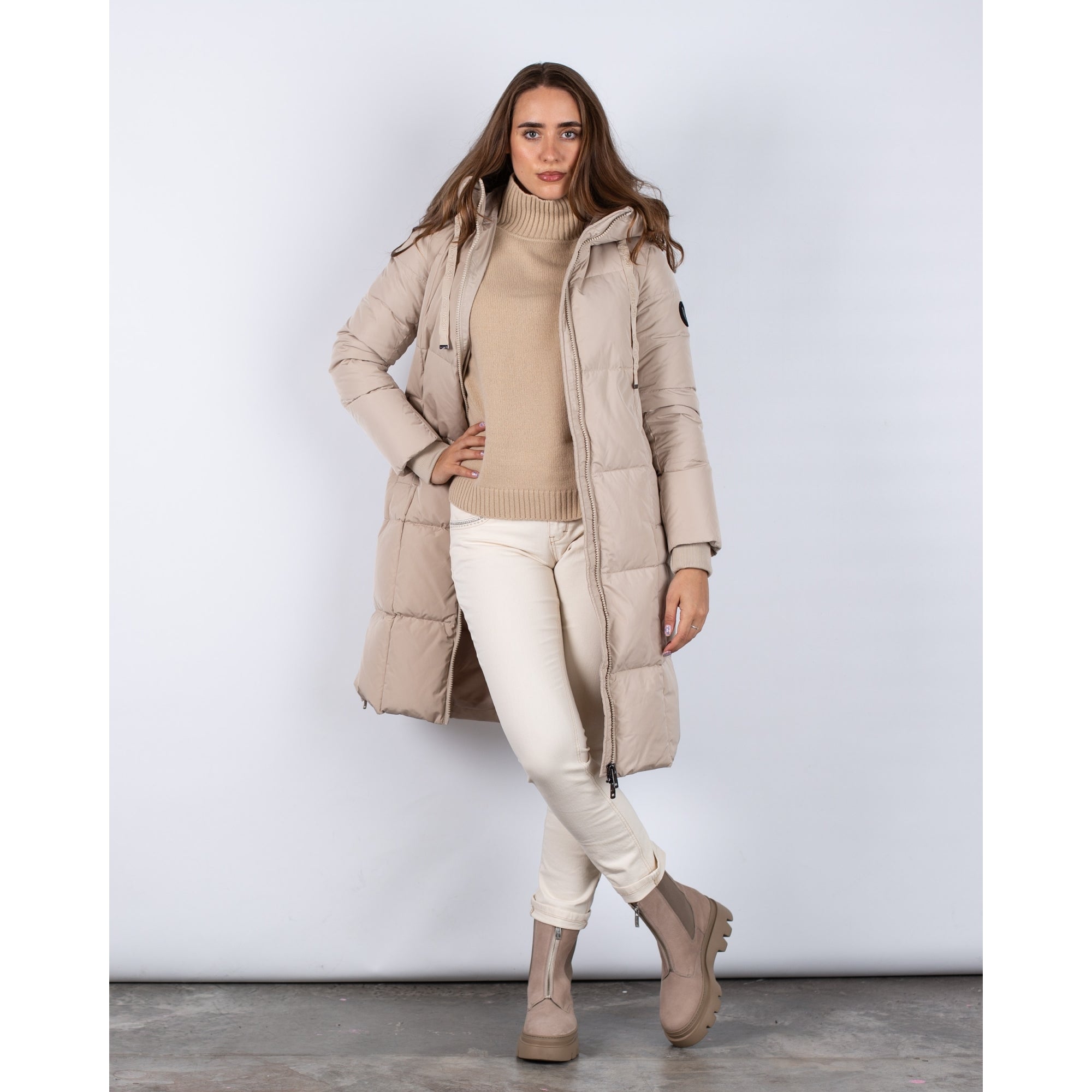 Mos Mosh Nova Classic Puffa Coat With Concealed Side Zip Light Beige