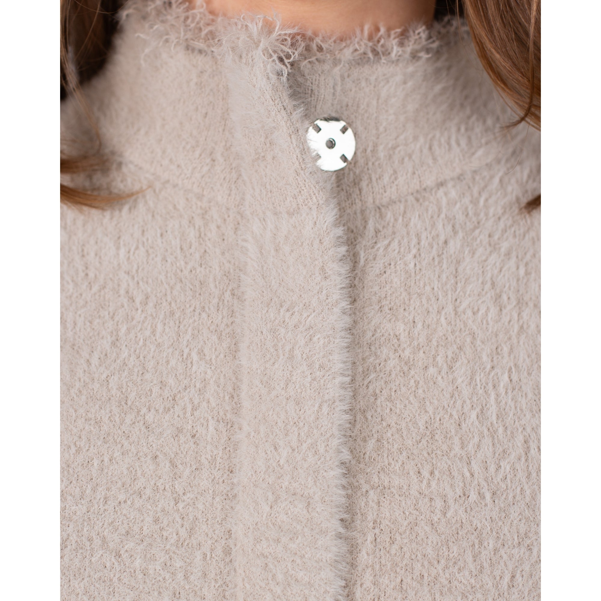 Rino & Pelle Thema Zip Down Pocket Front Coatigan With Frayed Collar Stone