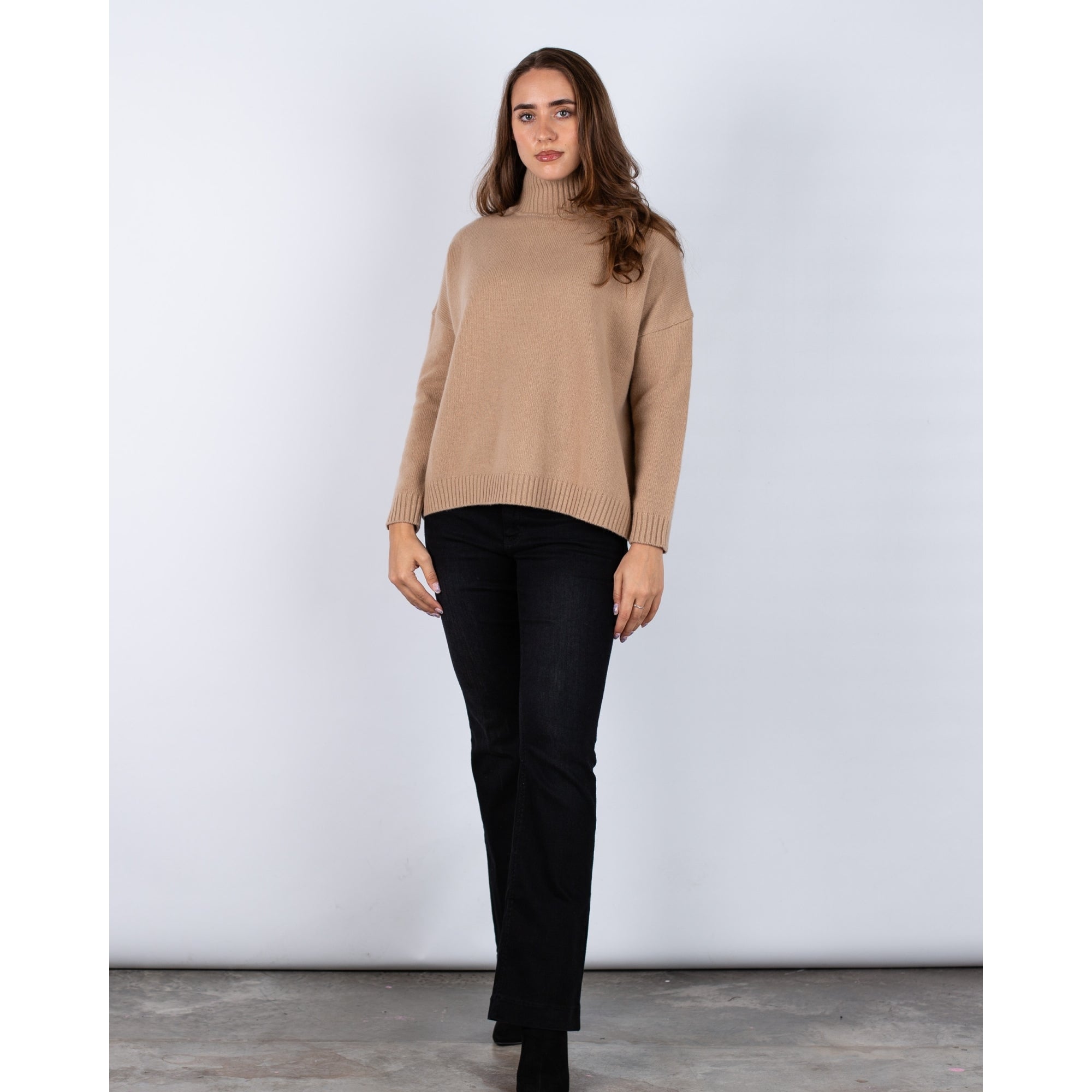 Weekend By Maxmara Borgia Turtle Neck Loose Bodied Knit Wool Jumper Camel 005