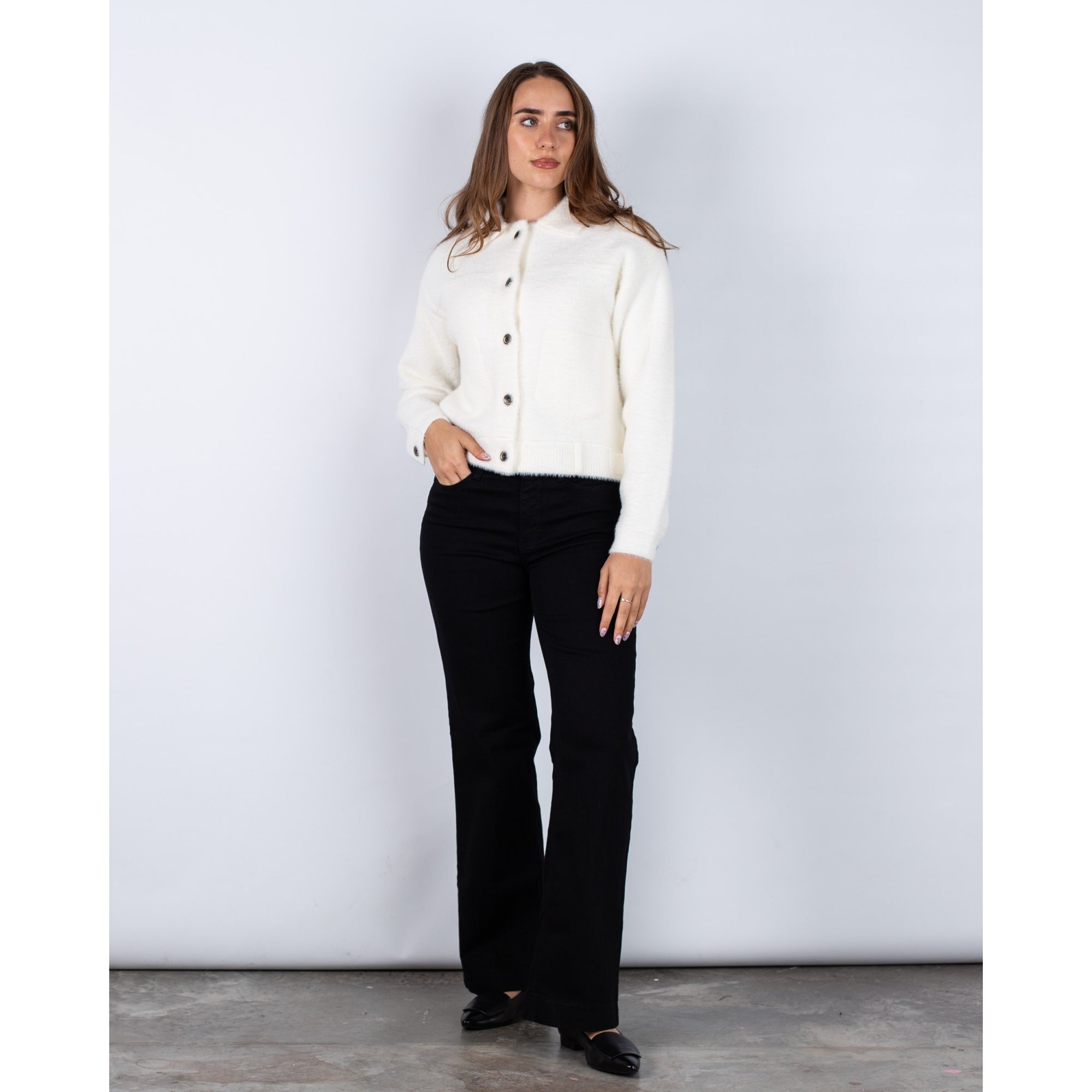 Rino & Pelle Bubbly Button Back Pocket Front Soft Boxy Jacket Snow White