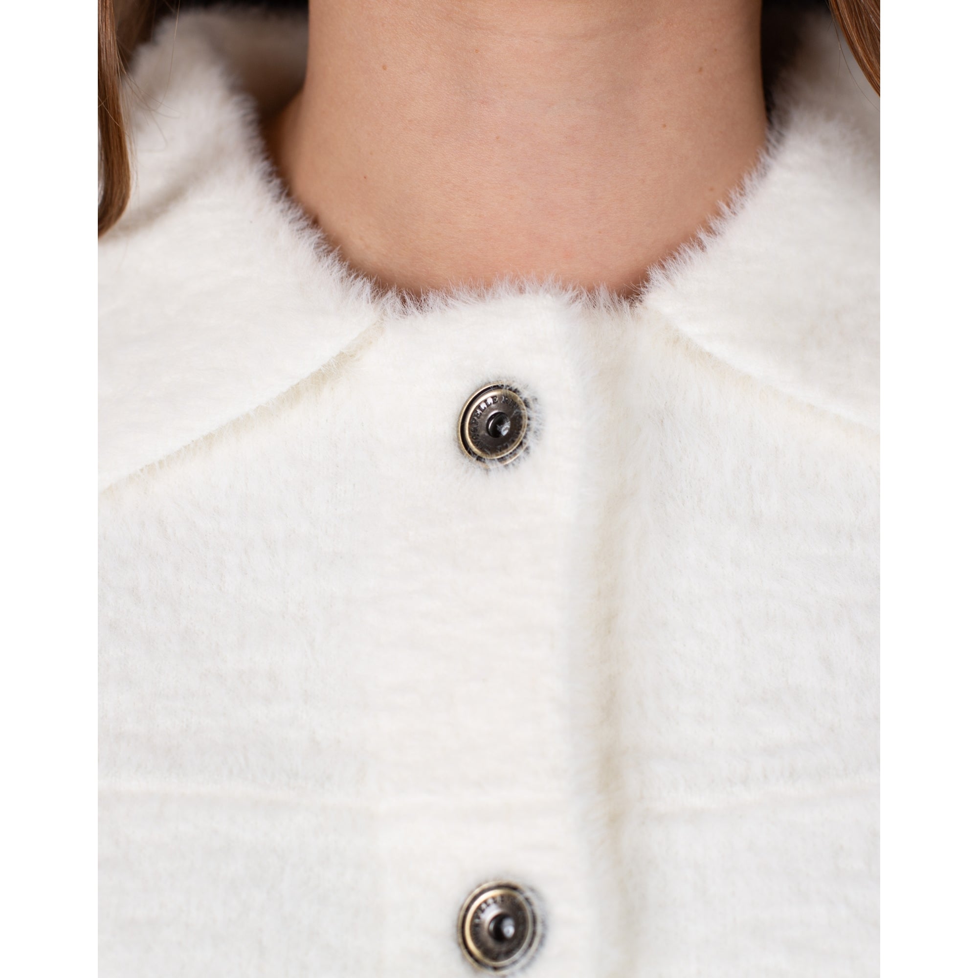 Rino & Pelle Bubbly Button Back Pocket Front Soft Boxy Jacket Snow White