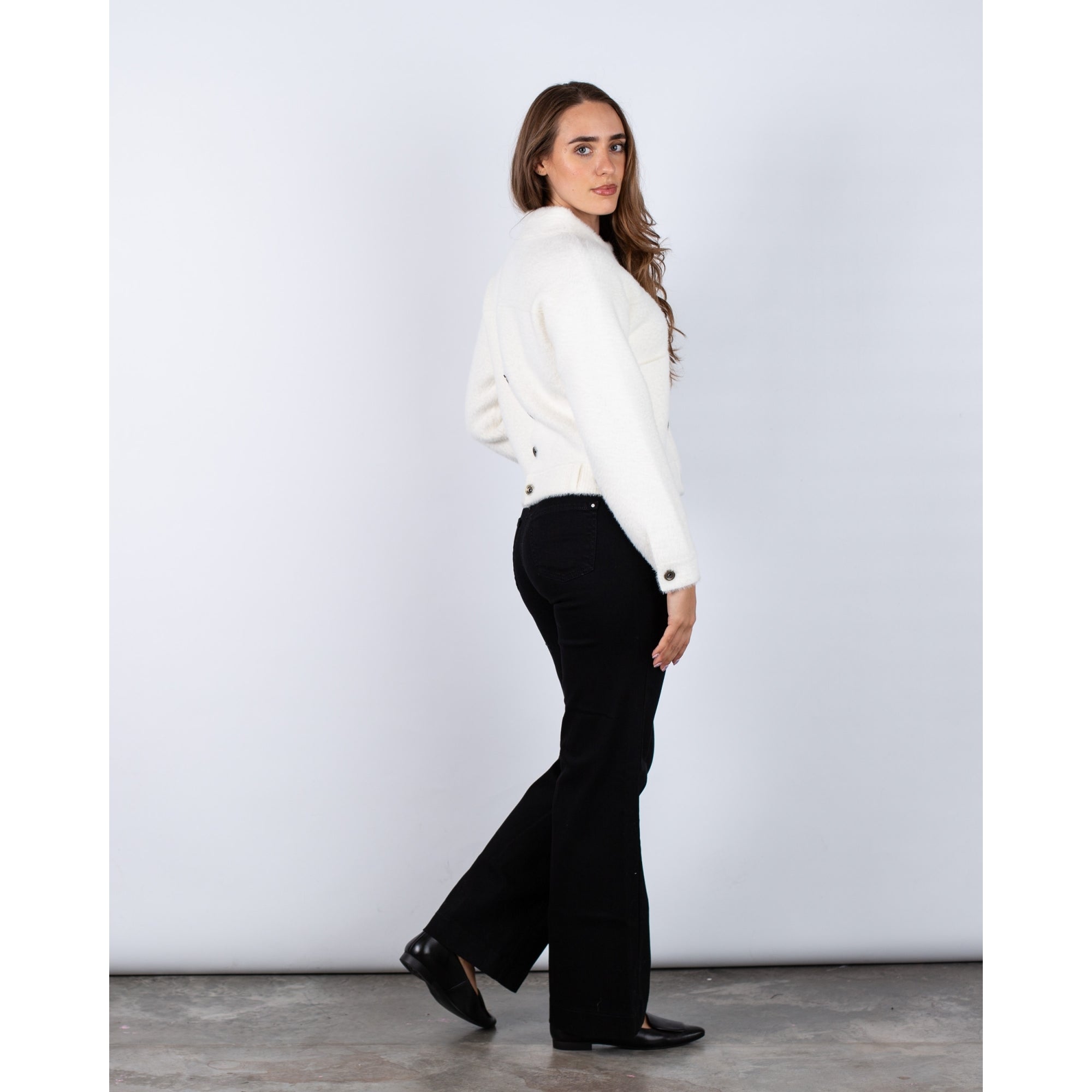 Rino & Pelle Bubbly Button Back Pocket Front Soft Boxy Jacket Snow White