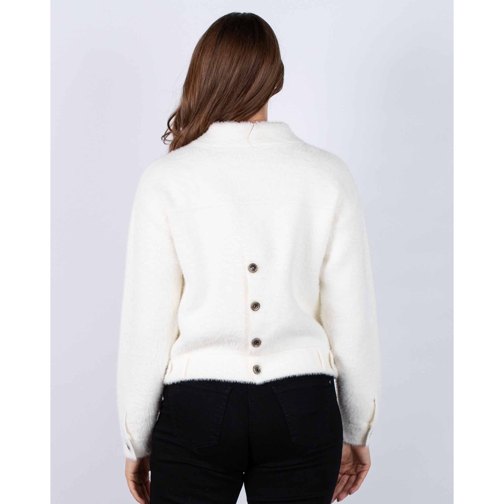 Rino & Pelle Bubbly Button Back Pocket Front Soft Boxy Jacket Snow White