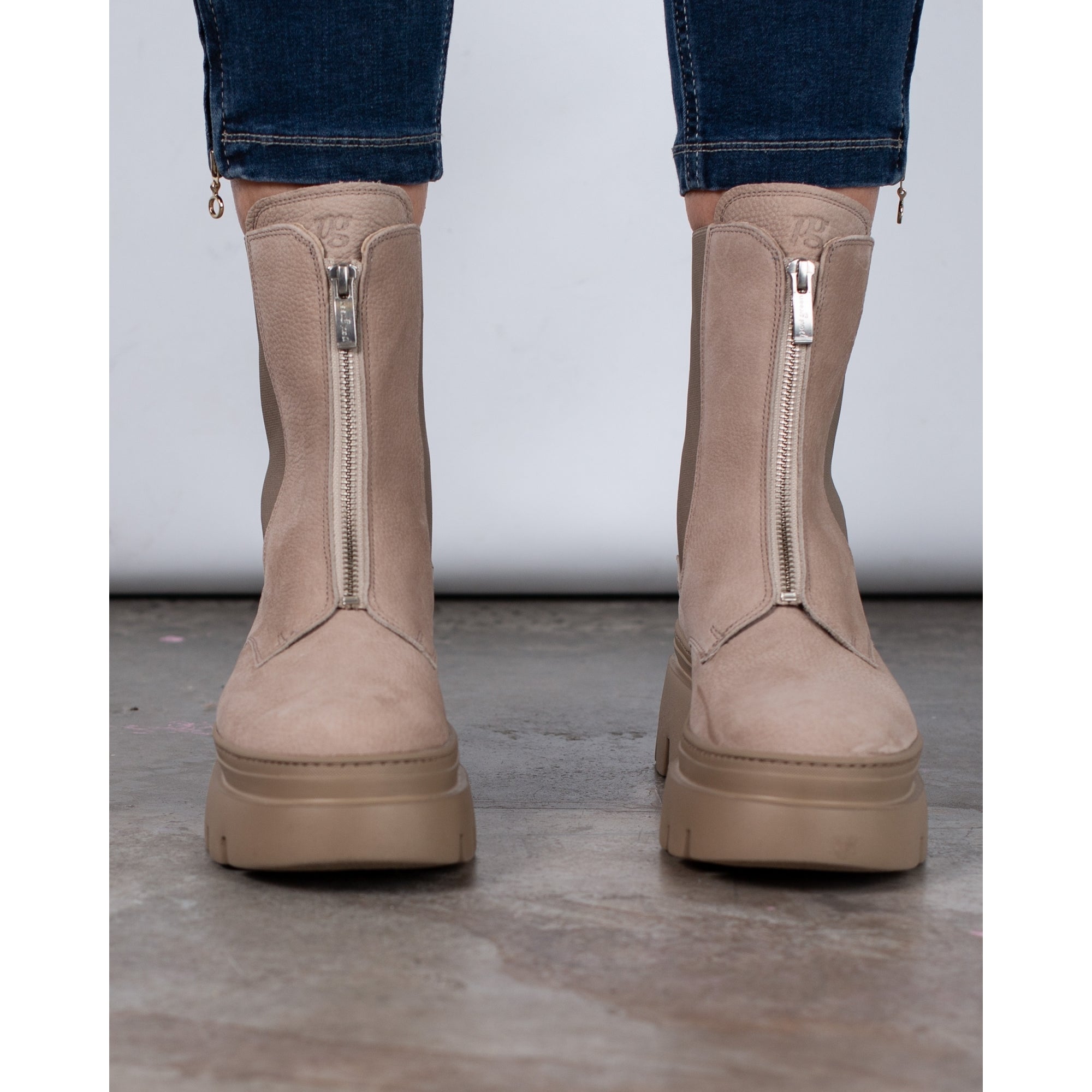 Paul Green Grained Nubuck Zip Front Boots With Elastic Side Light Taupe