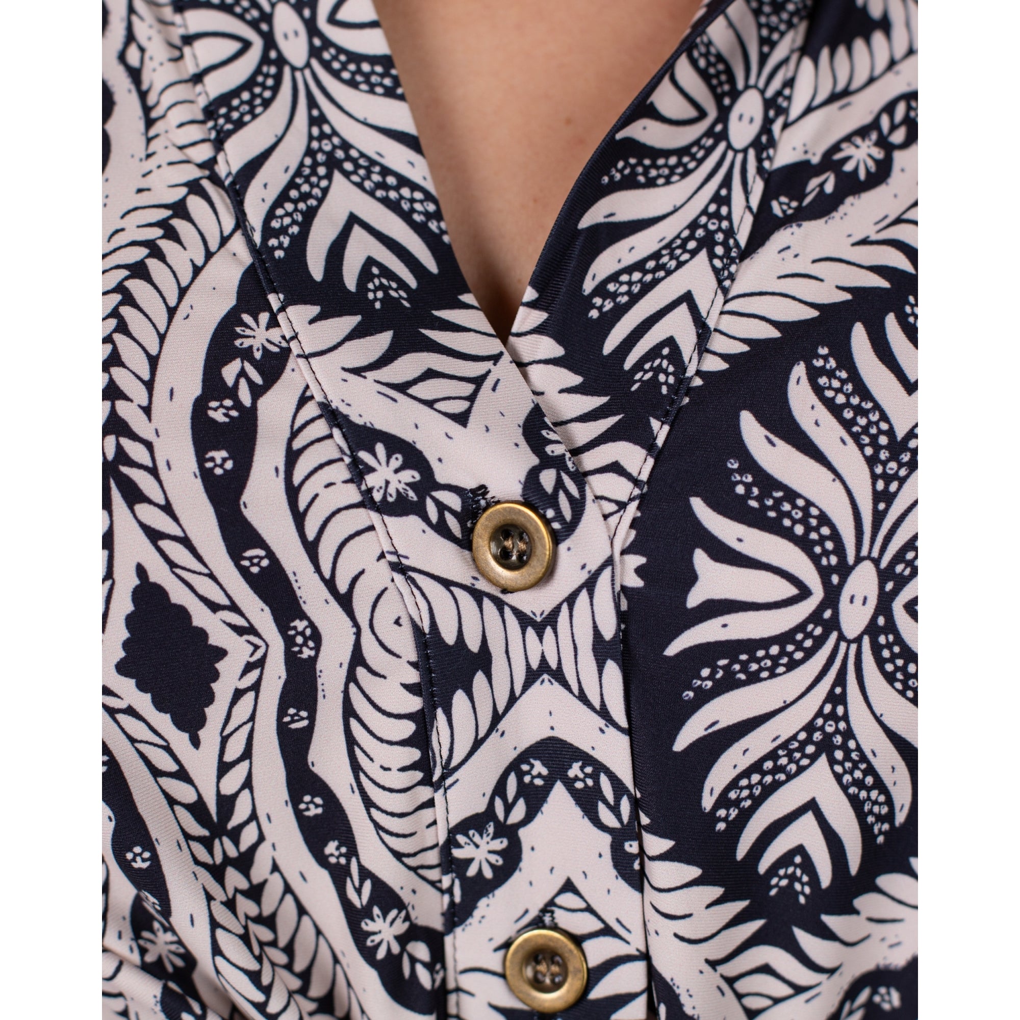 K Design Printed Jersey Top With Tie Side Black/ecru