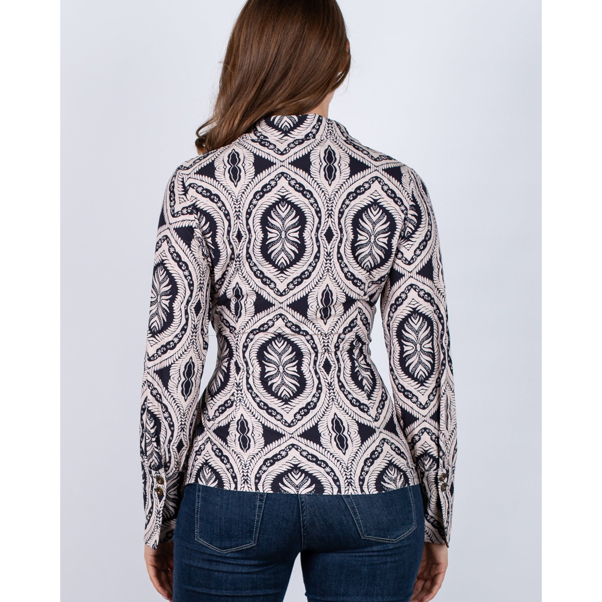 K Design Printed Jersey Top With Tie Side Black/ecru