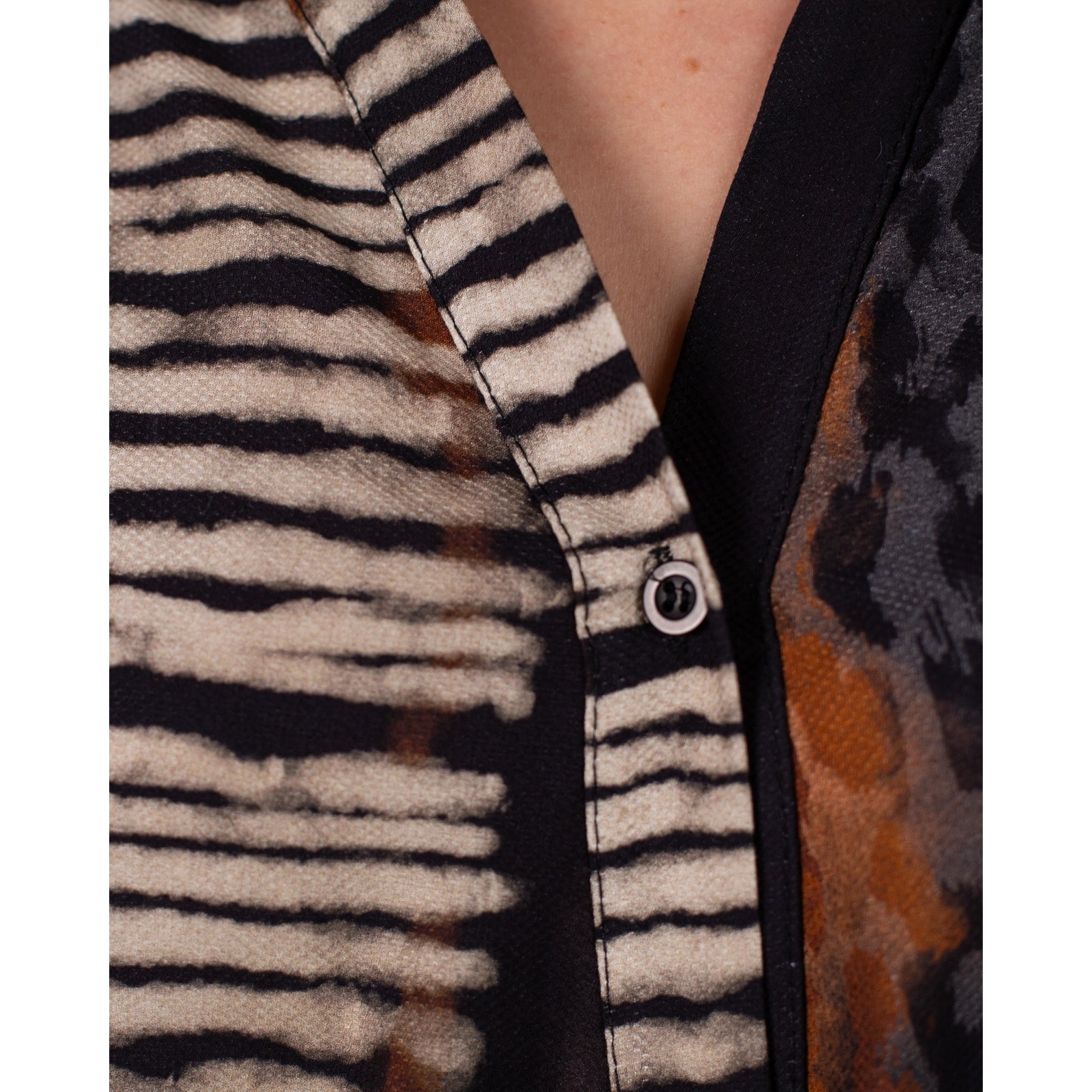 Marta Animal/Stripe Print Blouse With Elasticated Cuffs Black/brown