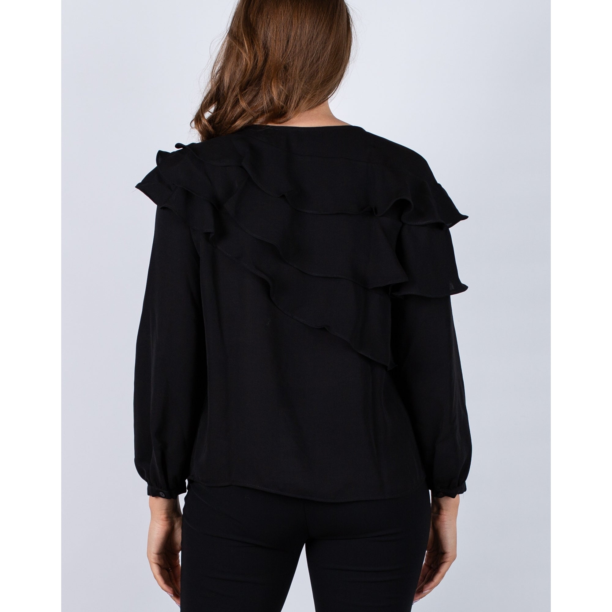 Marella Emme Lerici Asymmetric Frill Blouse Black