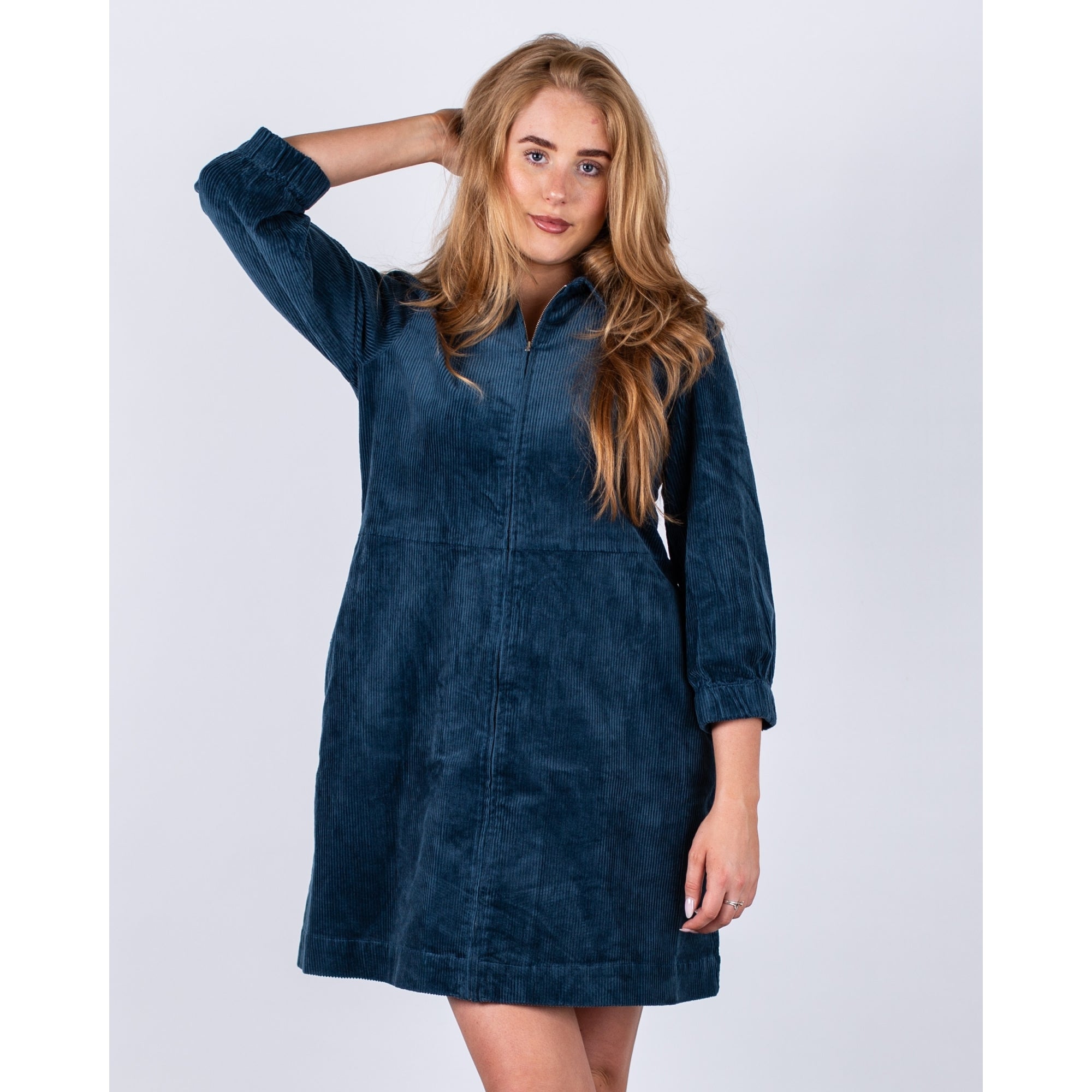 Part Two Eyvor Zip Down Long Sleeve Cord Shirt Dress (Shorter) Ink