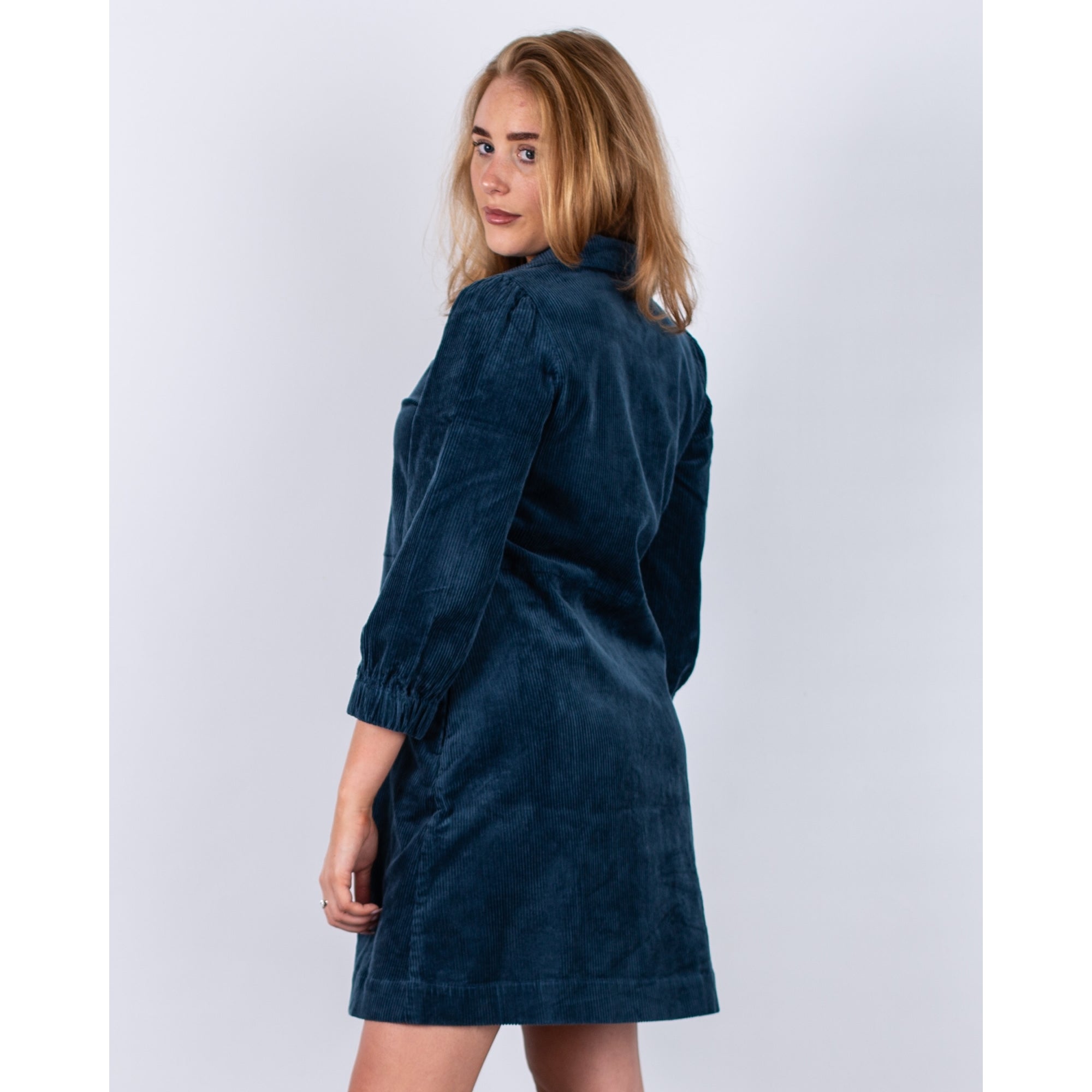 Part Two Eyvor Zip Down Long Sleeve Cord Shirt Dress (Shorter) Ink