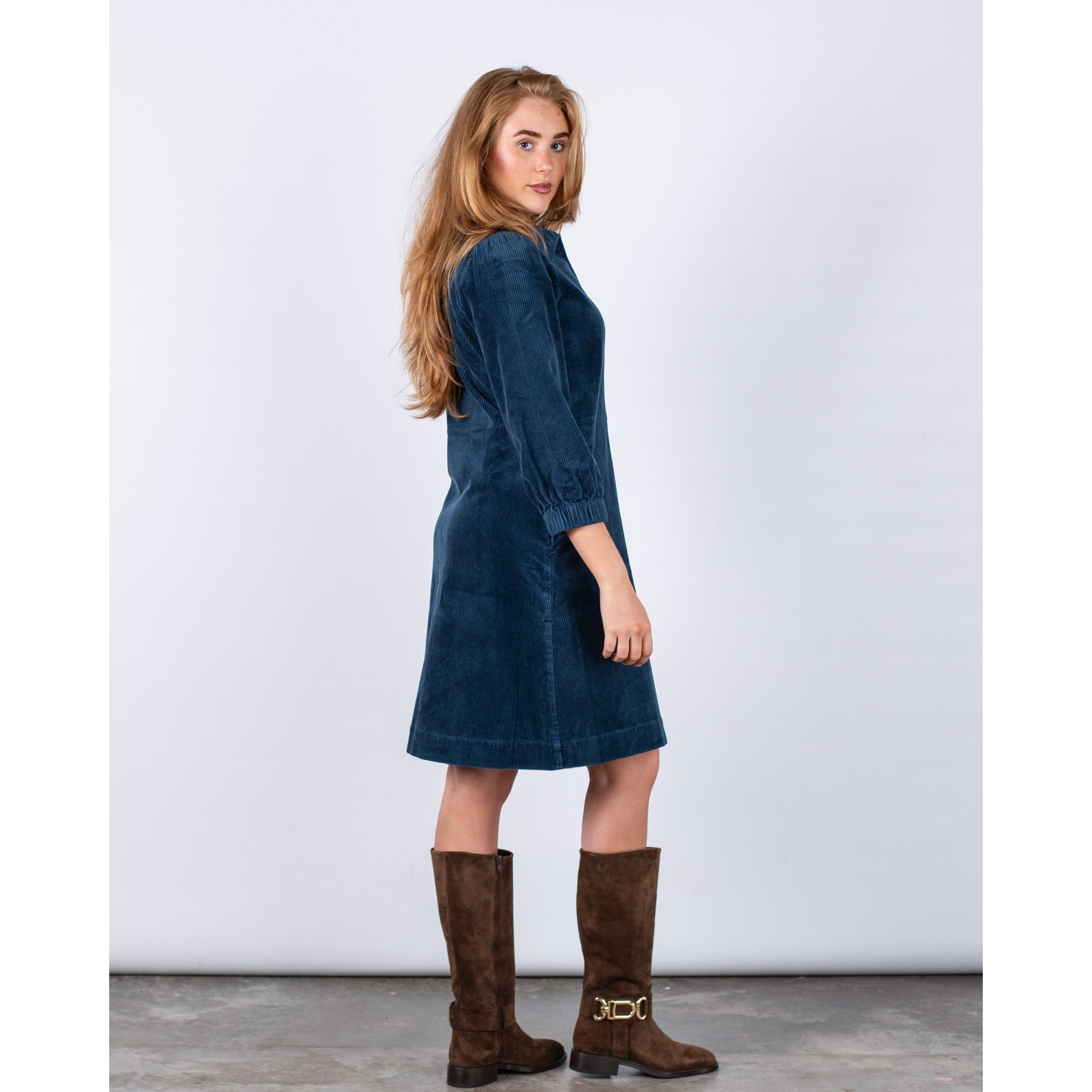 Part Two Eyvors Zip Down Long Sleeve Cord Shirt Dress (Longer) Ink