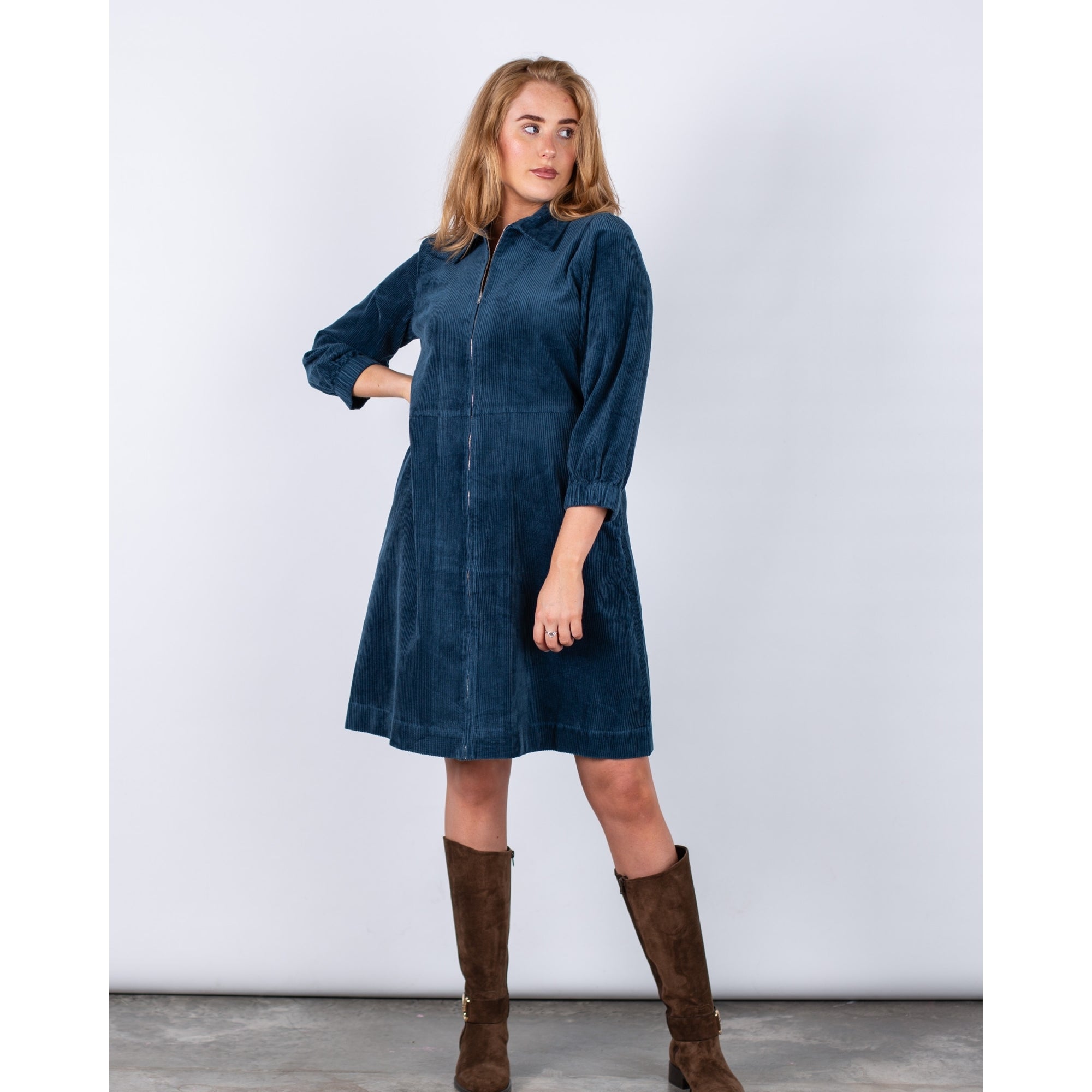 Part Two Eyvors Zip Down Long Sleeve Cord Shirt Dress (Longer) Ink