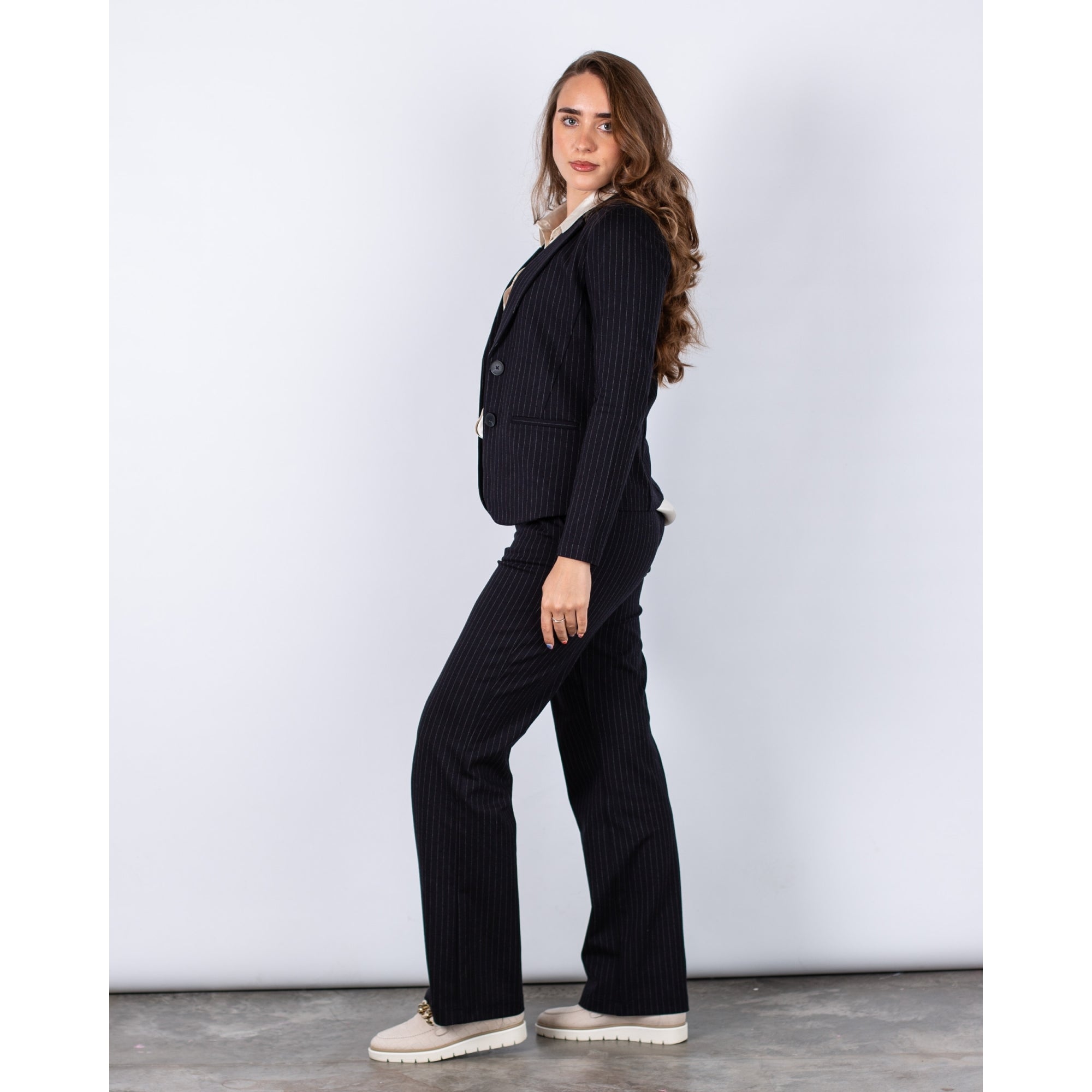 Red Button Punta Pinstripe Blazer Two Buttons Black