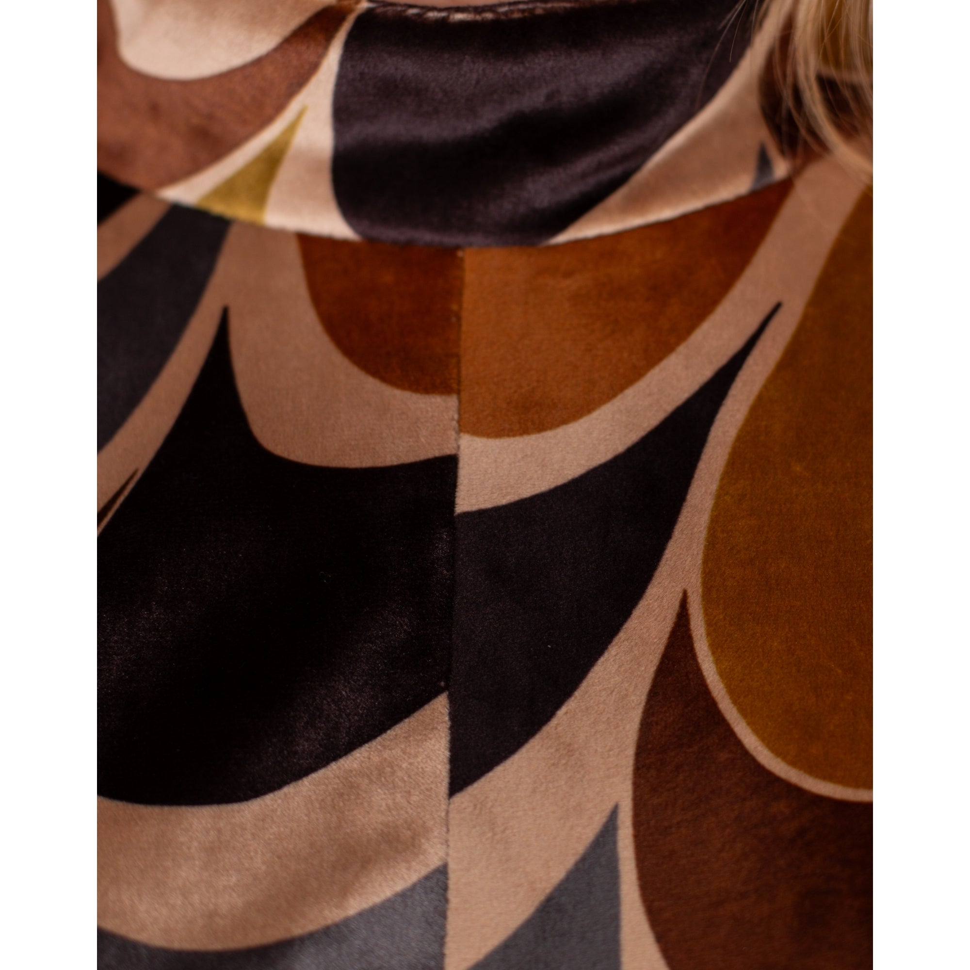 Ana Alcazar Retro Print Split Front Velvet Tunic Top Mustard/brown