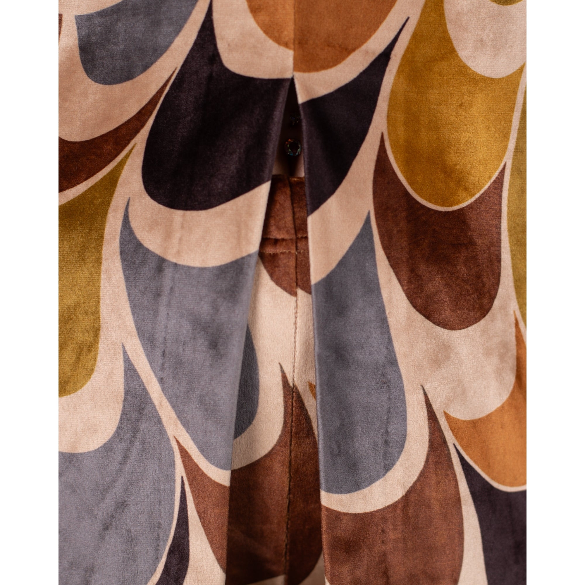 Ana Alcazar Retro Print Split Front Velvet Tunic Top Mustard/brown