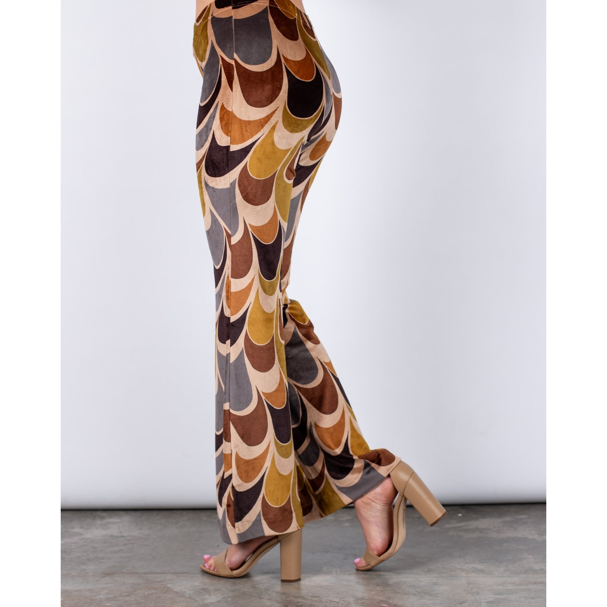 Ana Alcazar Pull On Retro Print Velvet Flared Trouser Mustard/brown