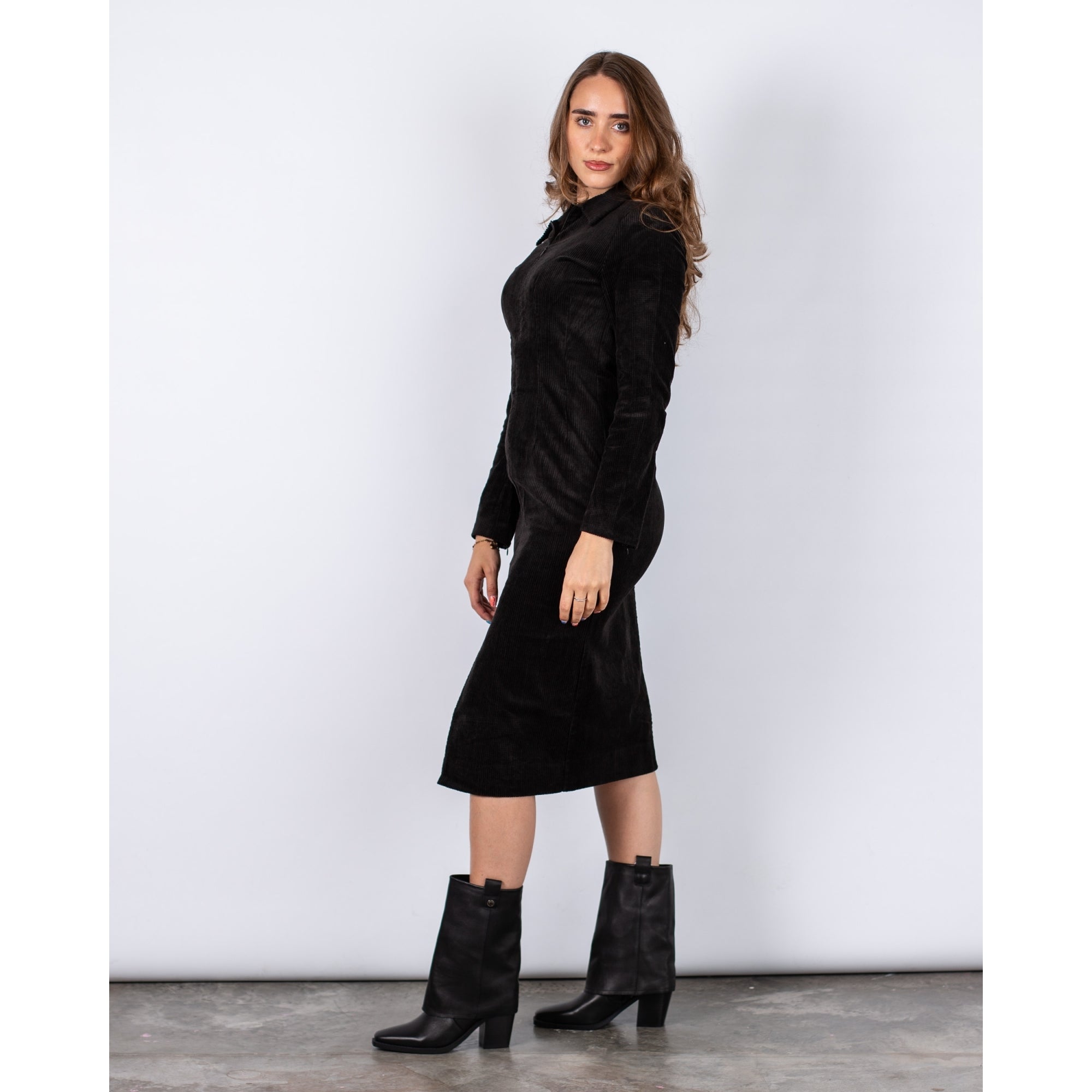 Part Two Lizell Zip Top Long Cord Shirt Dress With Split Front Black
