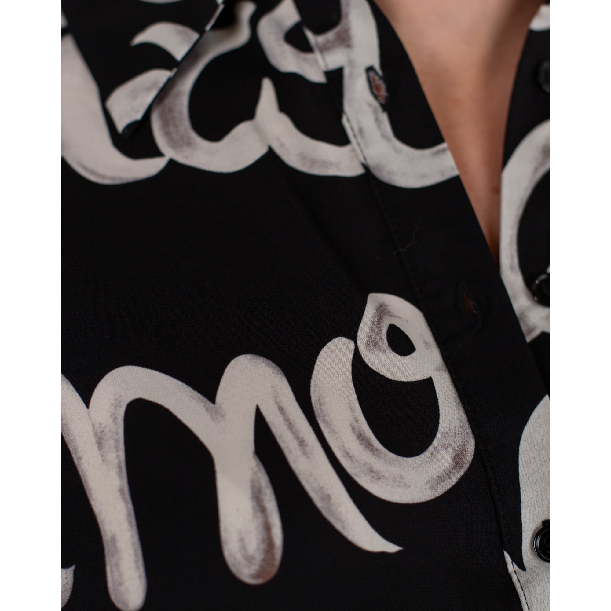 Uchuu Calligraphy Print Dip Back Belted Shirt Dress Black/white